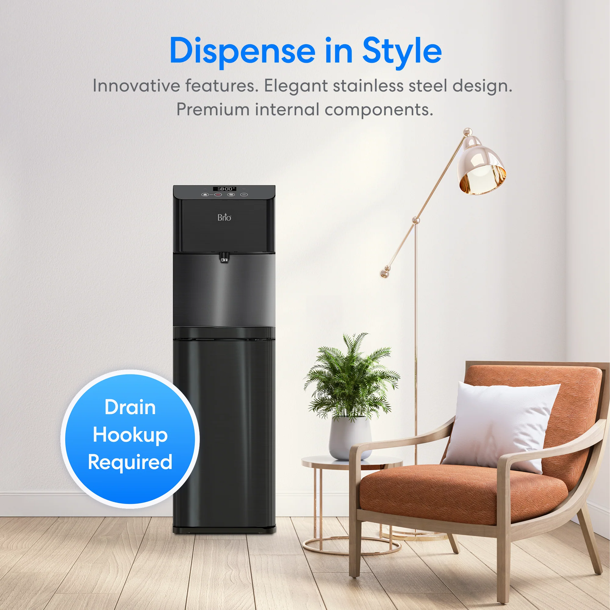 Brio Moderna 4-Stage Reverse Osmosis Black Stainless Bottleless Water Cooler - Image 3