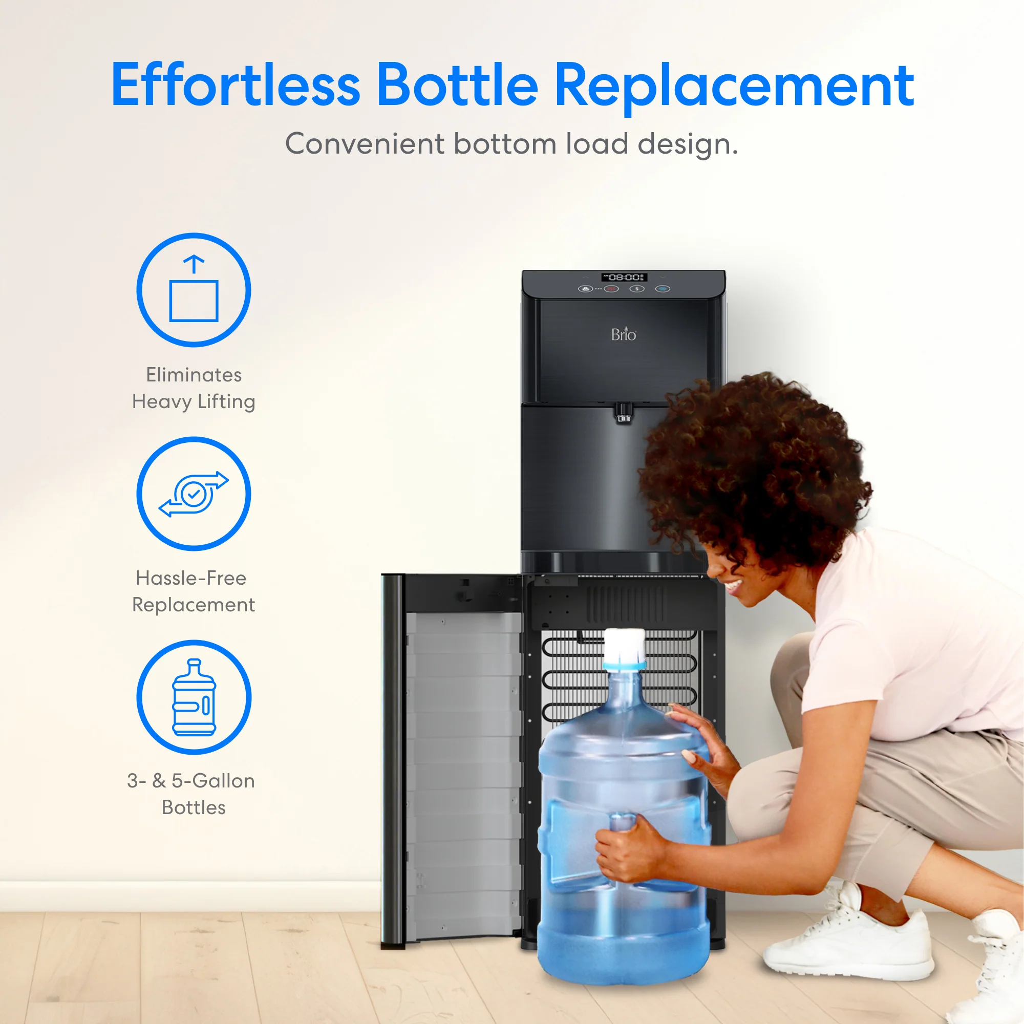 Brio Moderna Self-Cleaning Black Stainless Bottom Load Water Cooler - Image 4