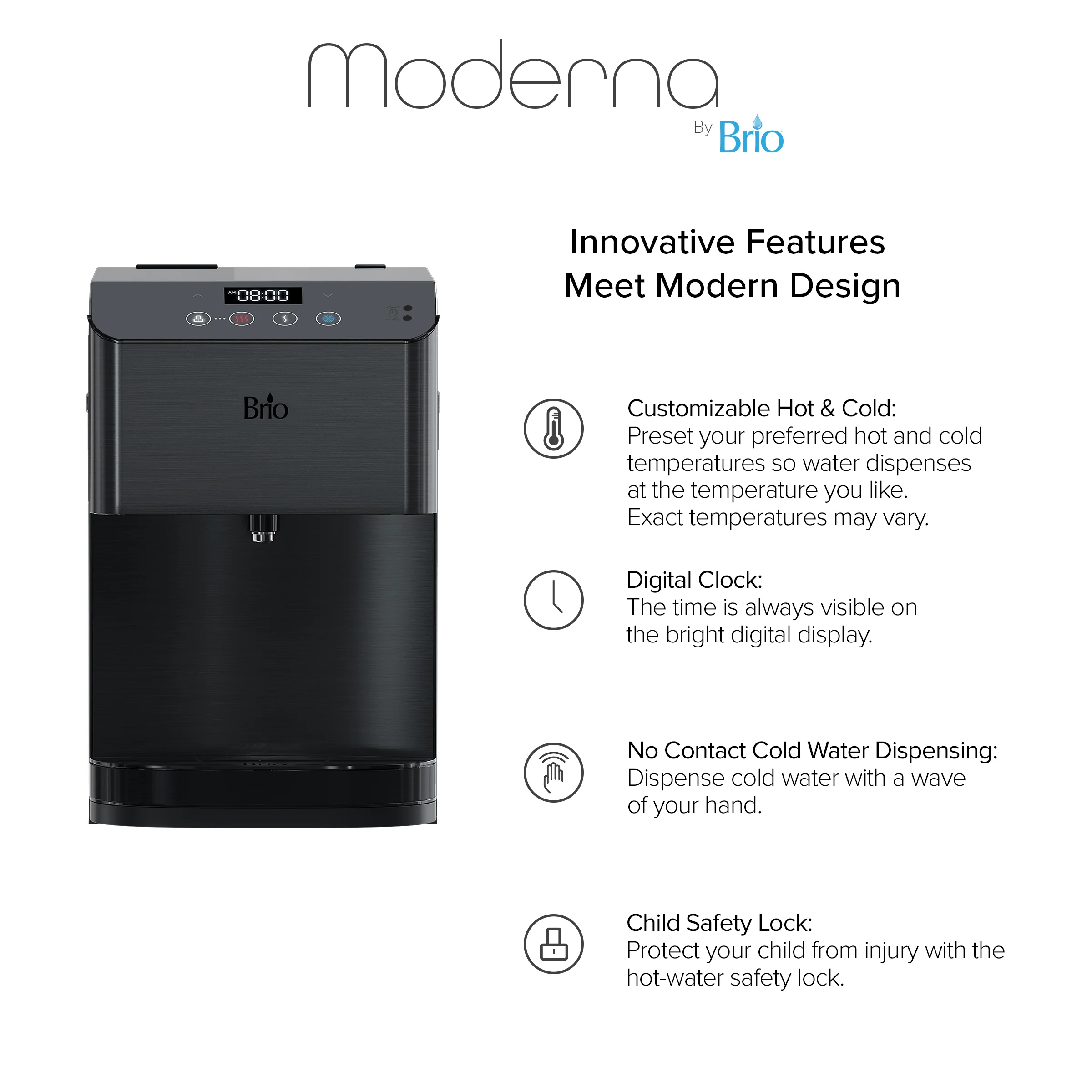 Brio Moderna Touchless 3-Stage Black Stainless Countertop Water Cooler - Image 3