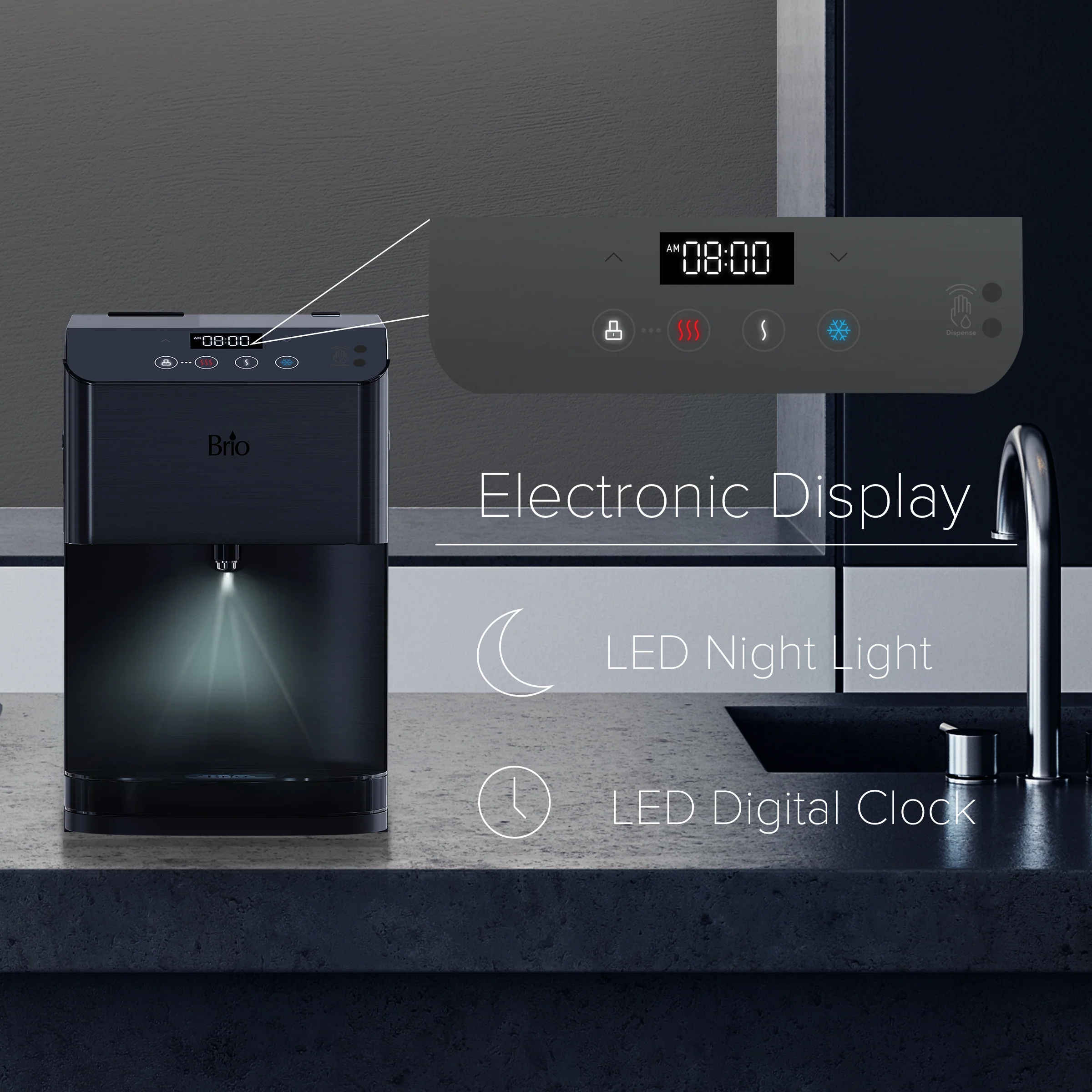 Brio Moderna Touchless 3-Stage Black Stainless Countertop Water Cooler - Image 6