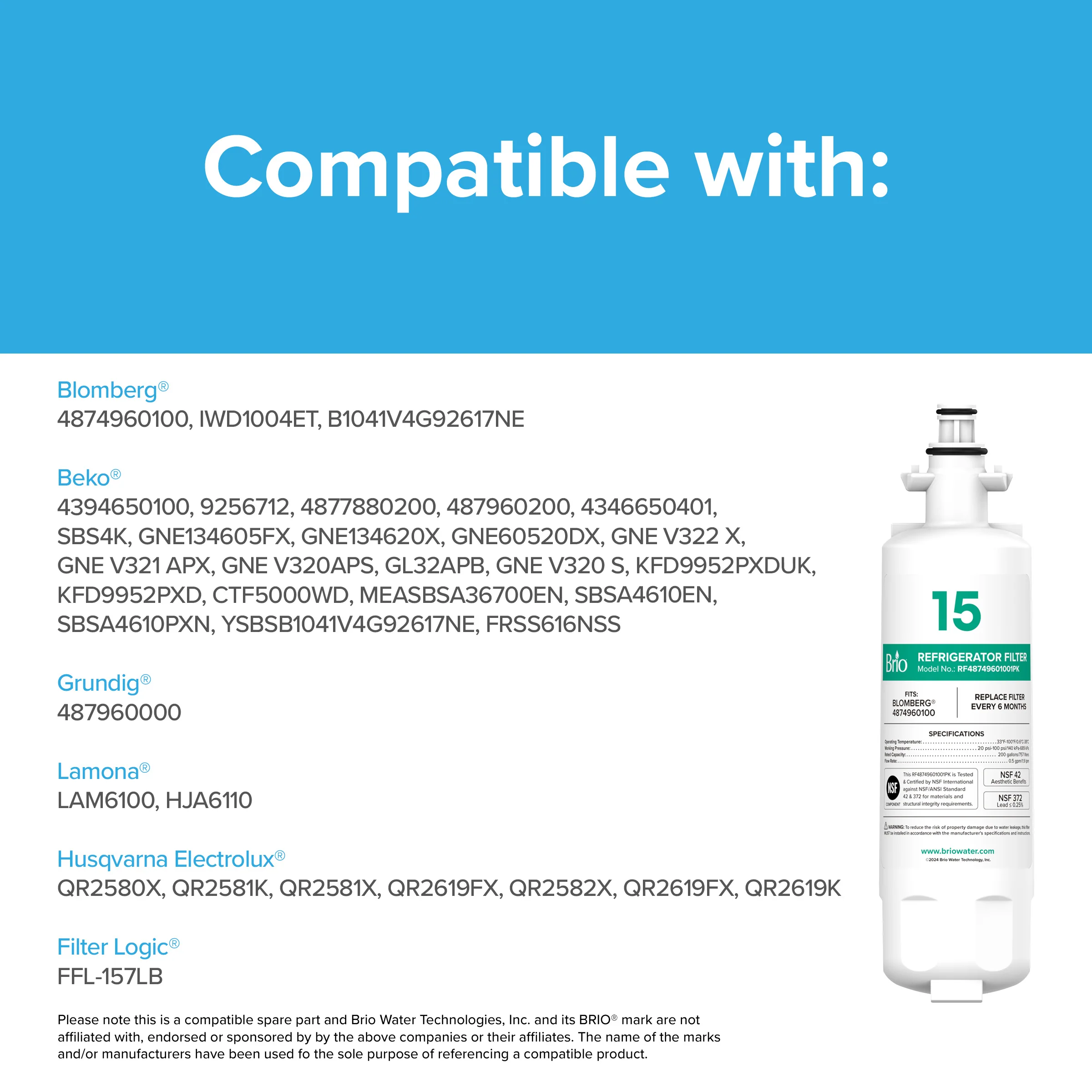 Brio Refrigerator Filter – Blomberg® 4874960100, Grundig® 487960000, 1 Pack - Image 6