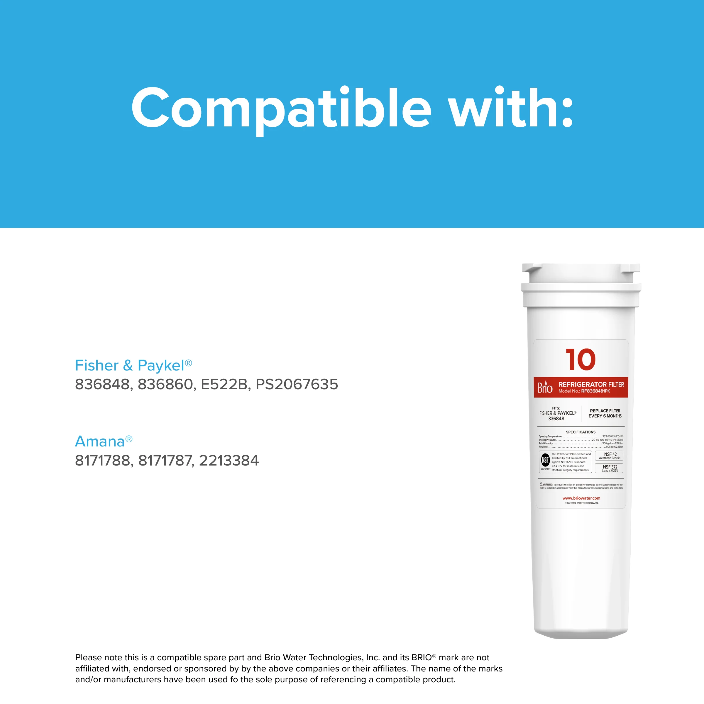 Brio 836848 Refrigerator Filter – Fisher & Paykel® 836848, Amana® 8171788 - Image 6