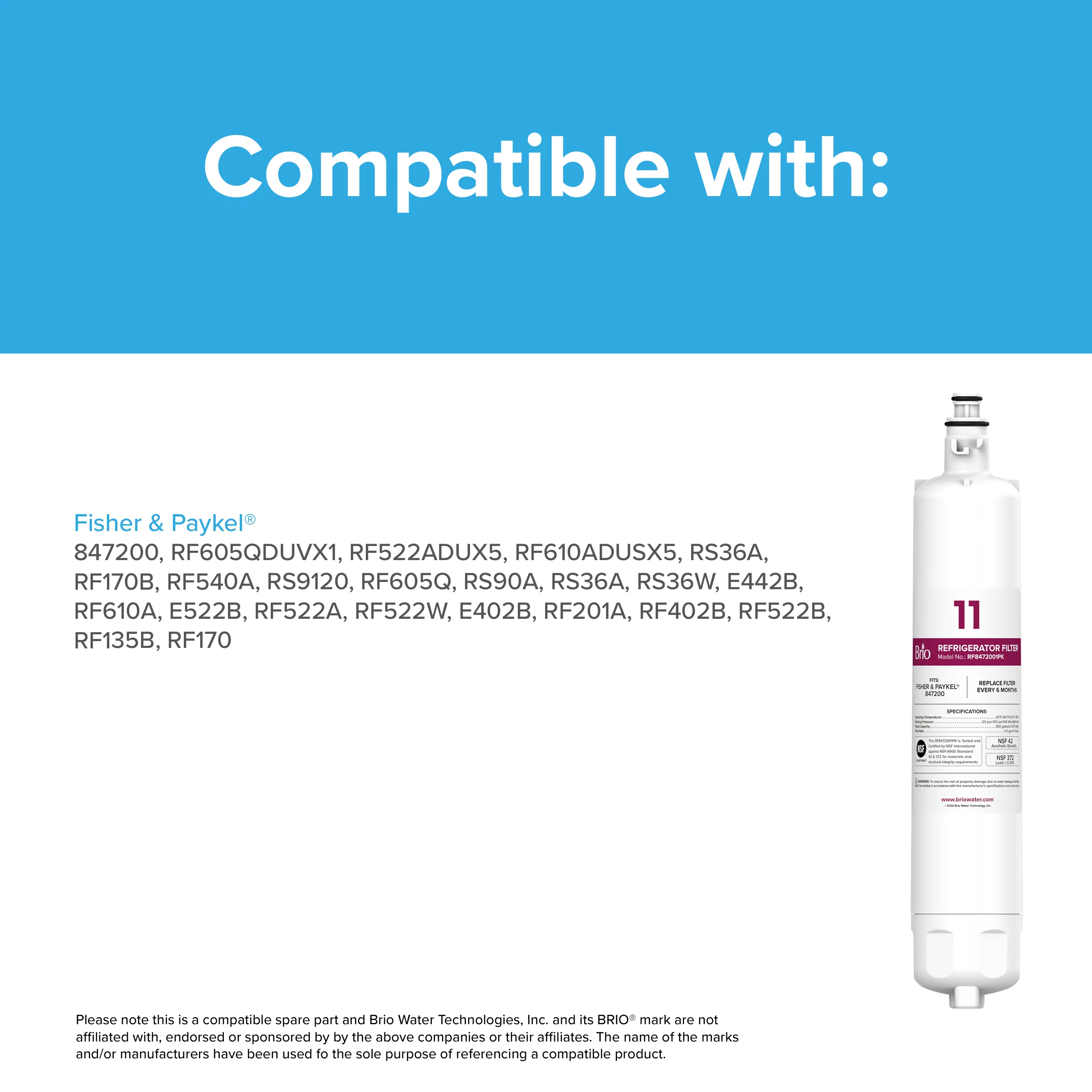 Brio 847200 Refrigerator Filter - Fisher & Paykel® 847200 - Image 6