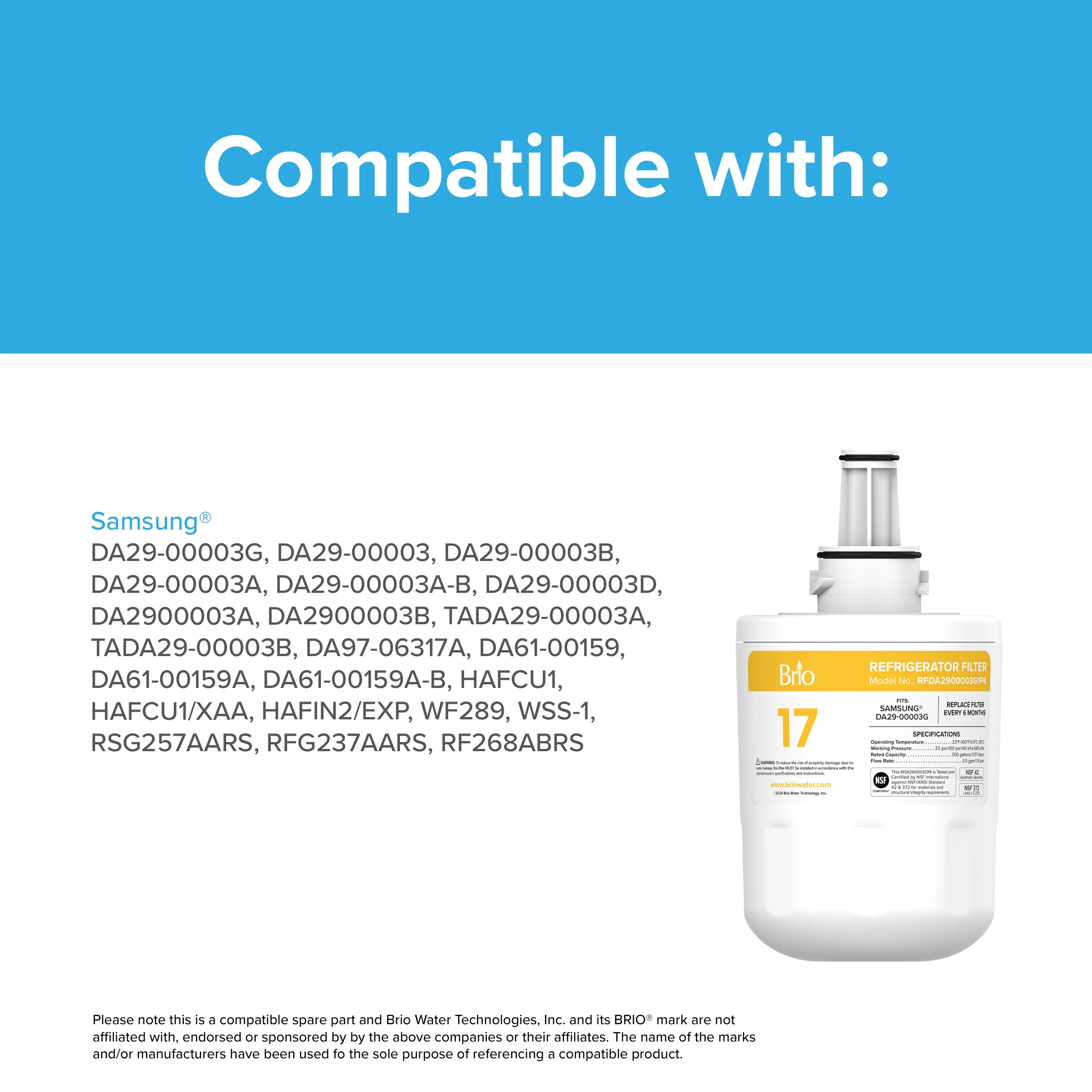 Brio DA2900003G Refrigerator Filter – Samsung® DA29-00003G - Image 6