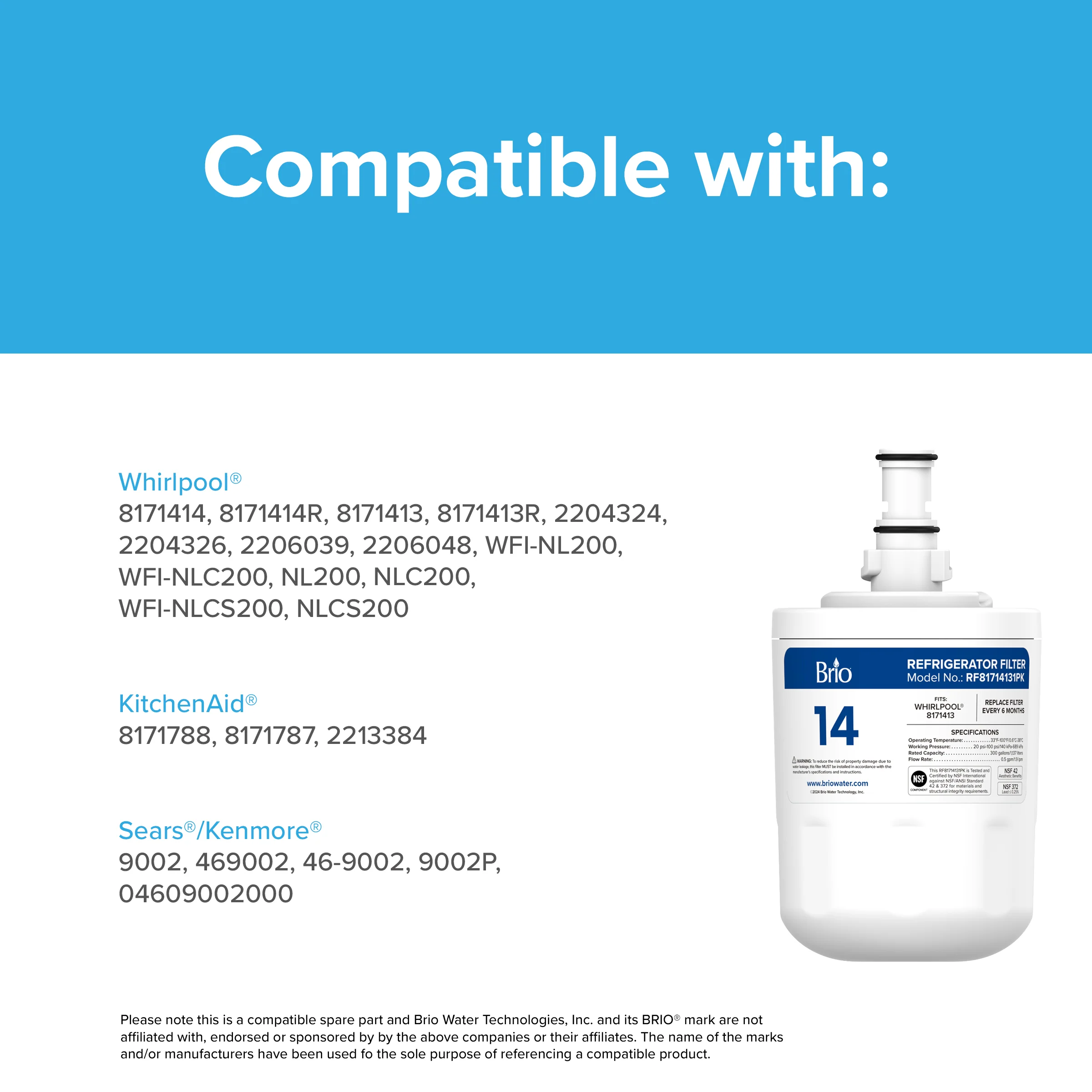 Brio 8171413 Refrigerator Filter – Whirlpool® 8171413, KitchenAid® 8171788 - Image 6
