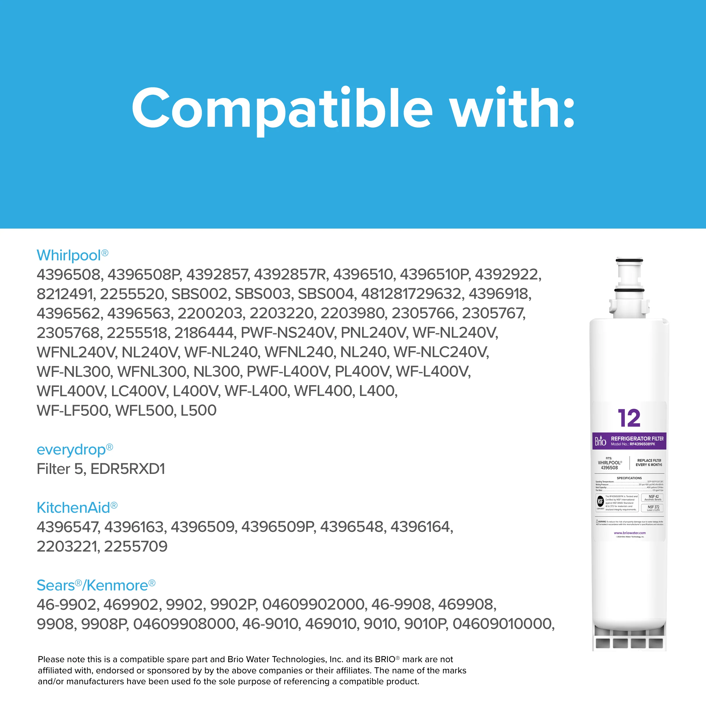 Brio 43965081 Refrigerator Filter – Whirlpool® 4396508, KitchenAid® 4396547 - Image 6