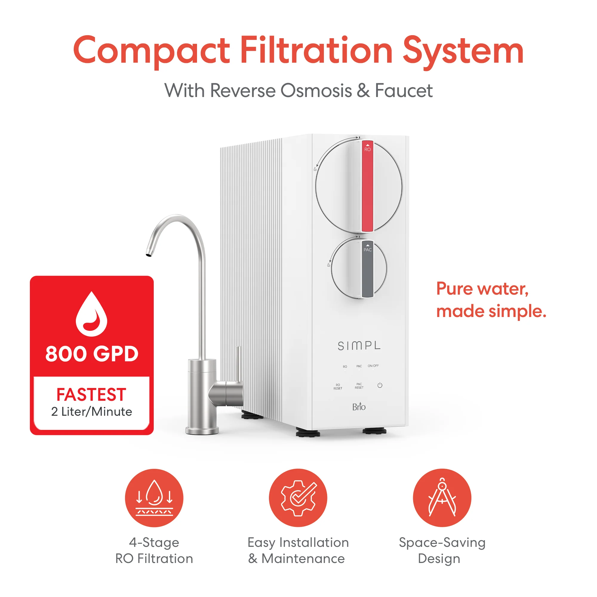 Brio SIMPL Tankless Reverse Osmosis (RO) Undersink Filtration System 800GPD - Image 2