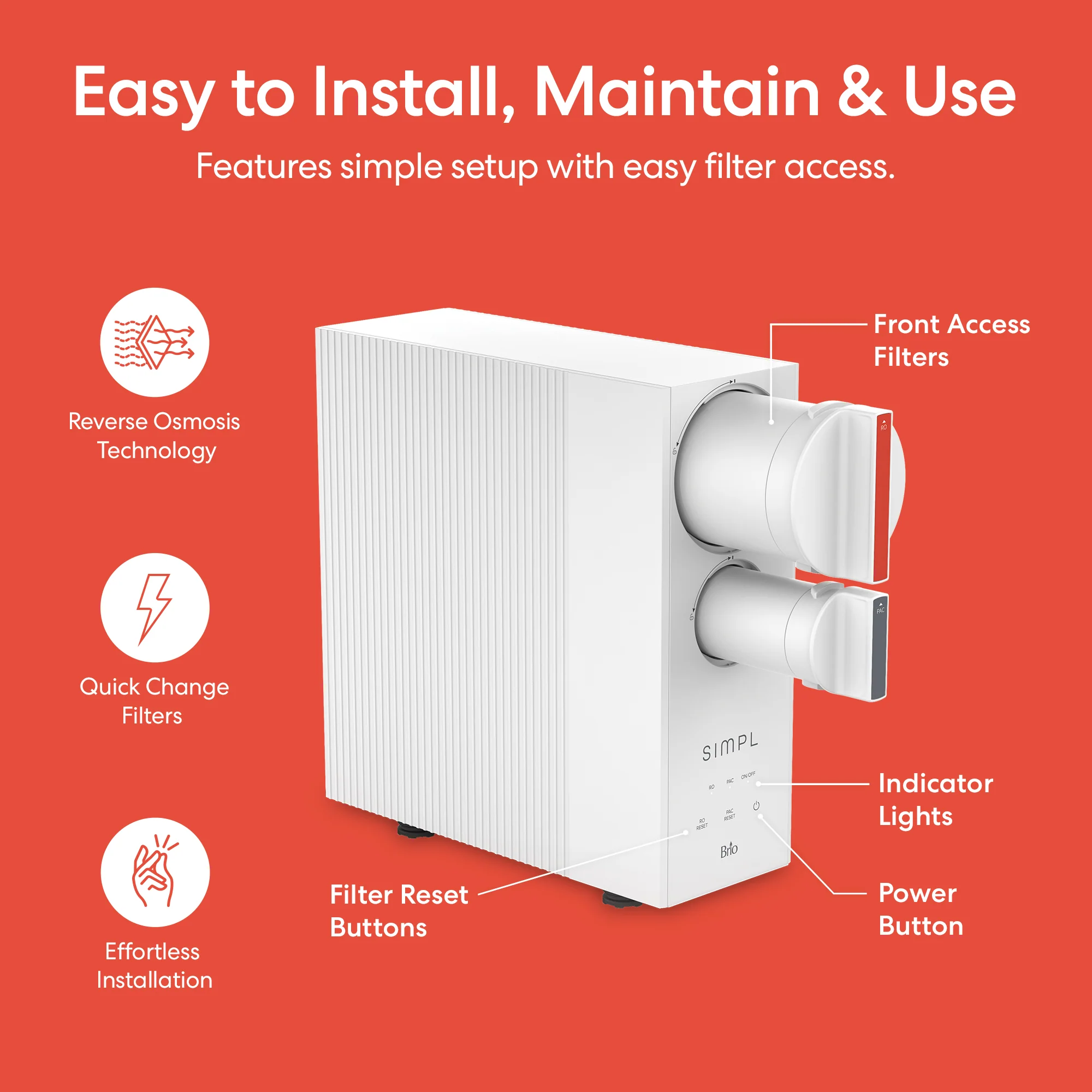 Brio SIMPL Tankless Reverse Osmosis (RO) Undersink Filtration System 800GPD - Image 3
