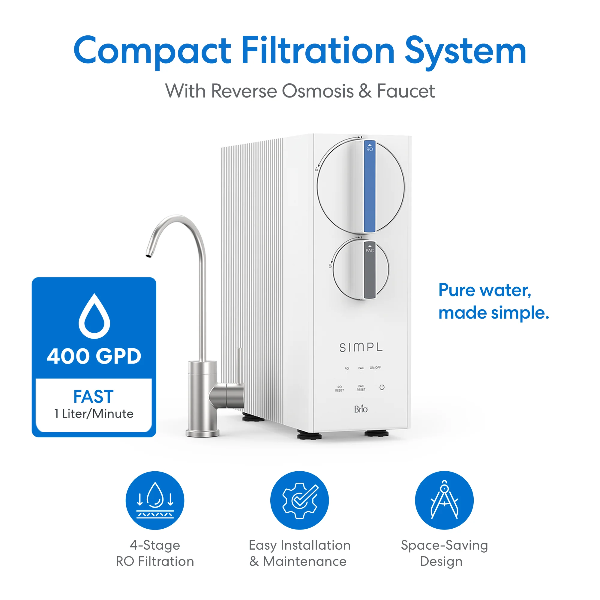 Brio SIMPL Tankless Reverse Osmosis (RO) Undersink Filtration System 400GPD - Image 2