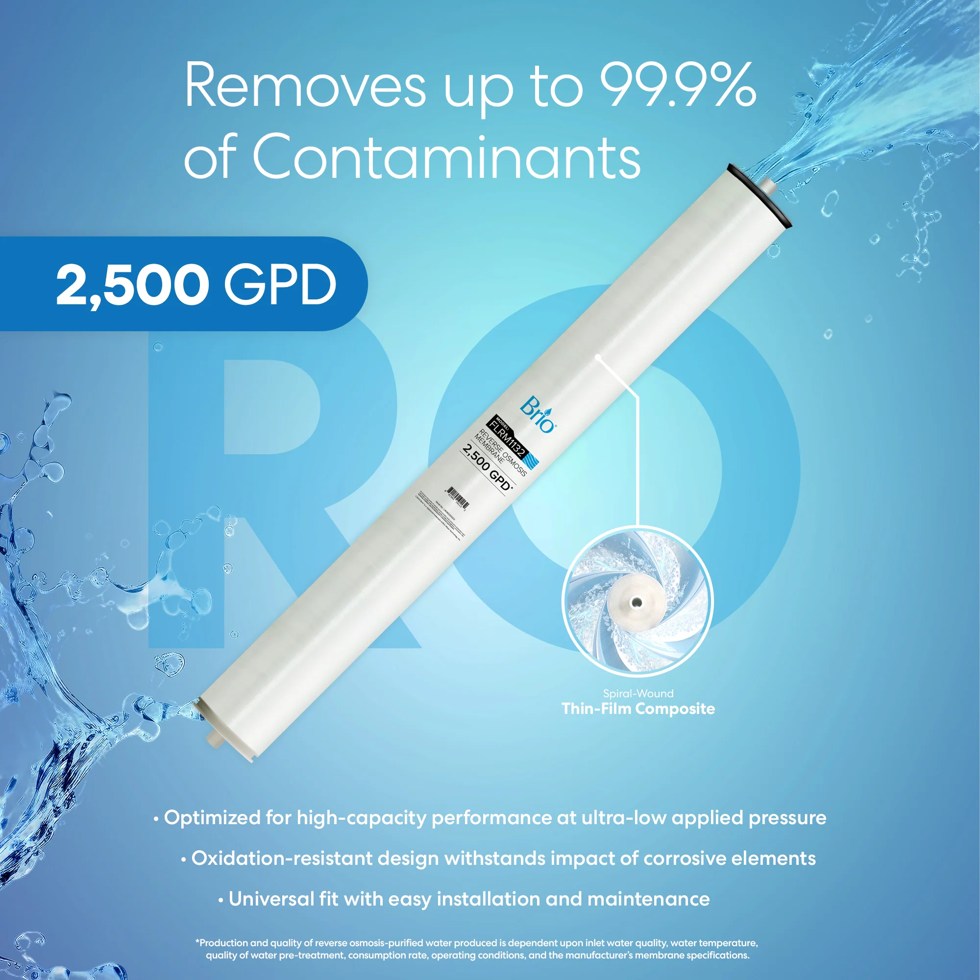 Brio Commercial Reverse Osmosis Membrane 2500 GPD - Image 2