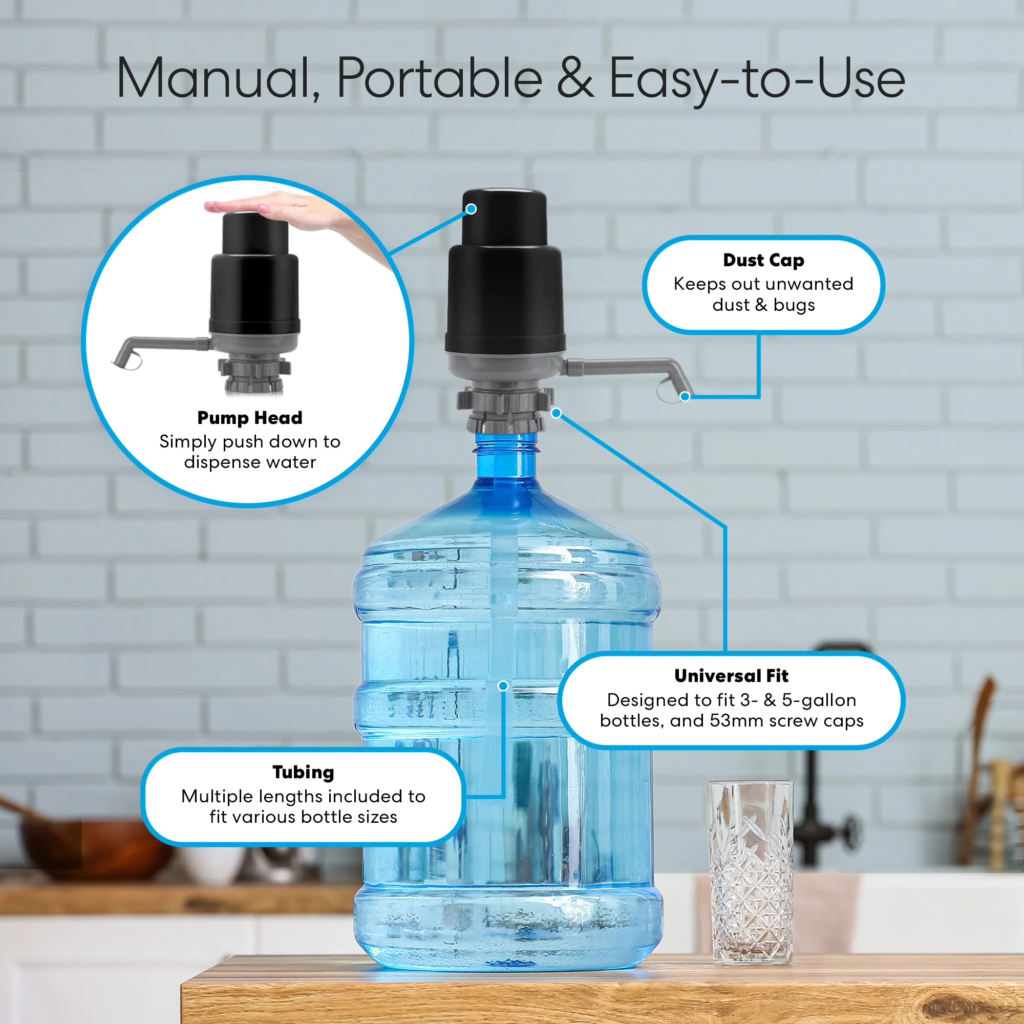 Brio Manual Water Bottle Pump - Grey & Black - Image 6