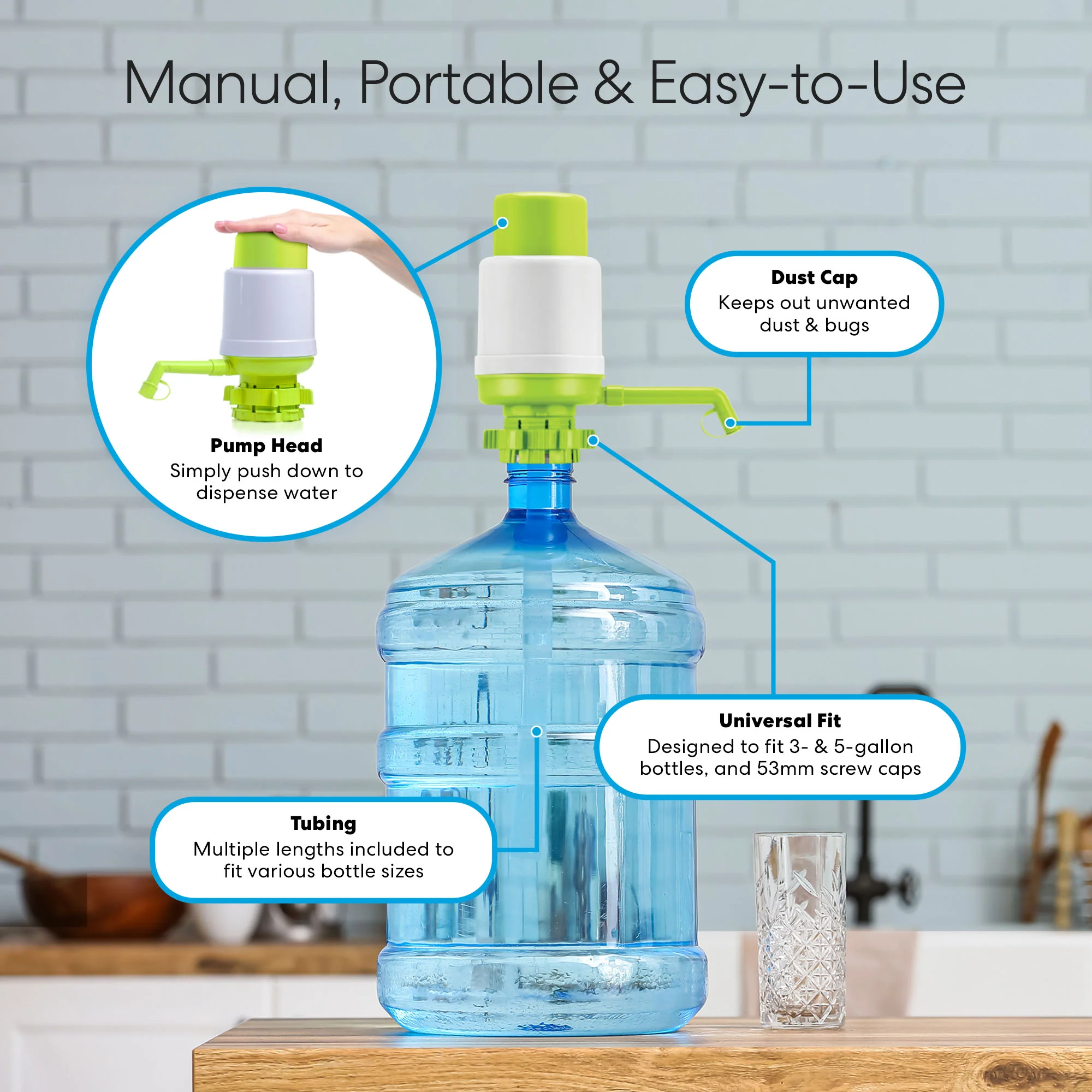 Brio Manual Water Bottle Pump - Green & White - Image 6