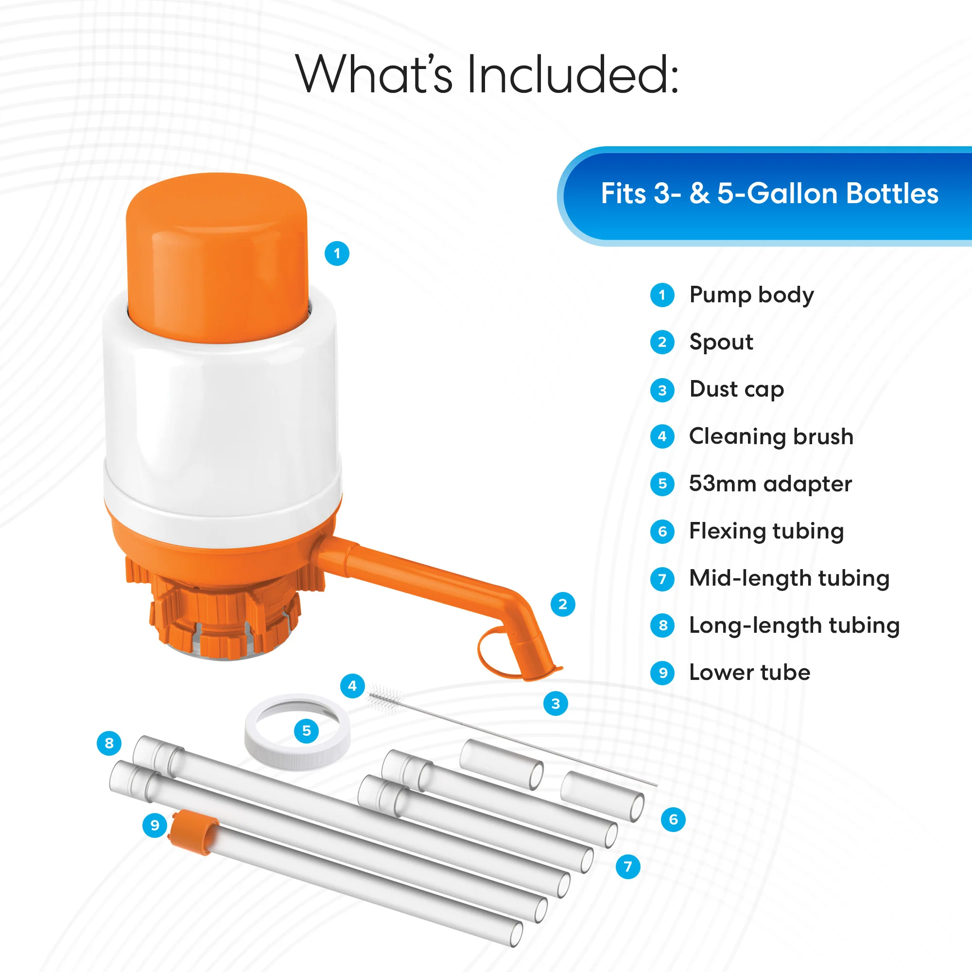Brio Manual Water Bottle Pump - Orange & White - Image 4