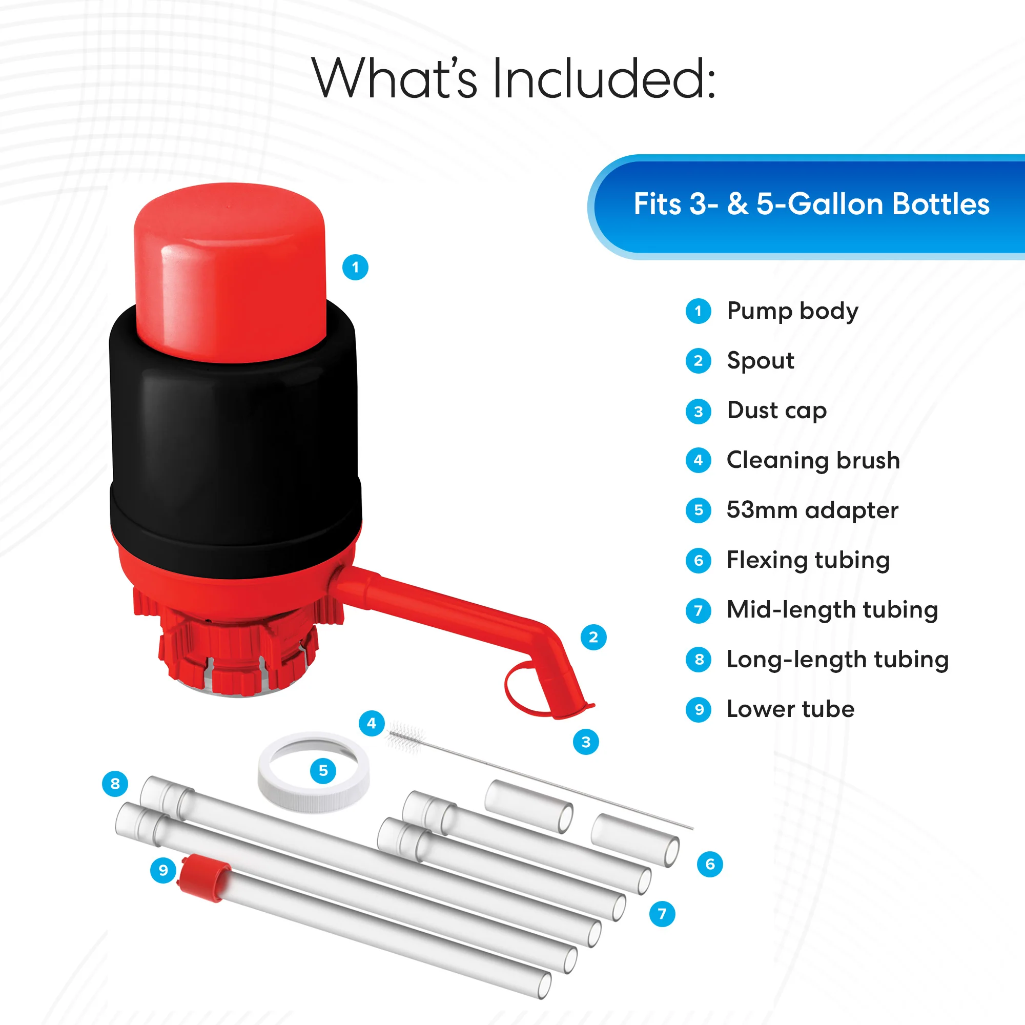 Brio Manual Water Bottle Pump - Red & Black - Image 4