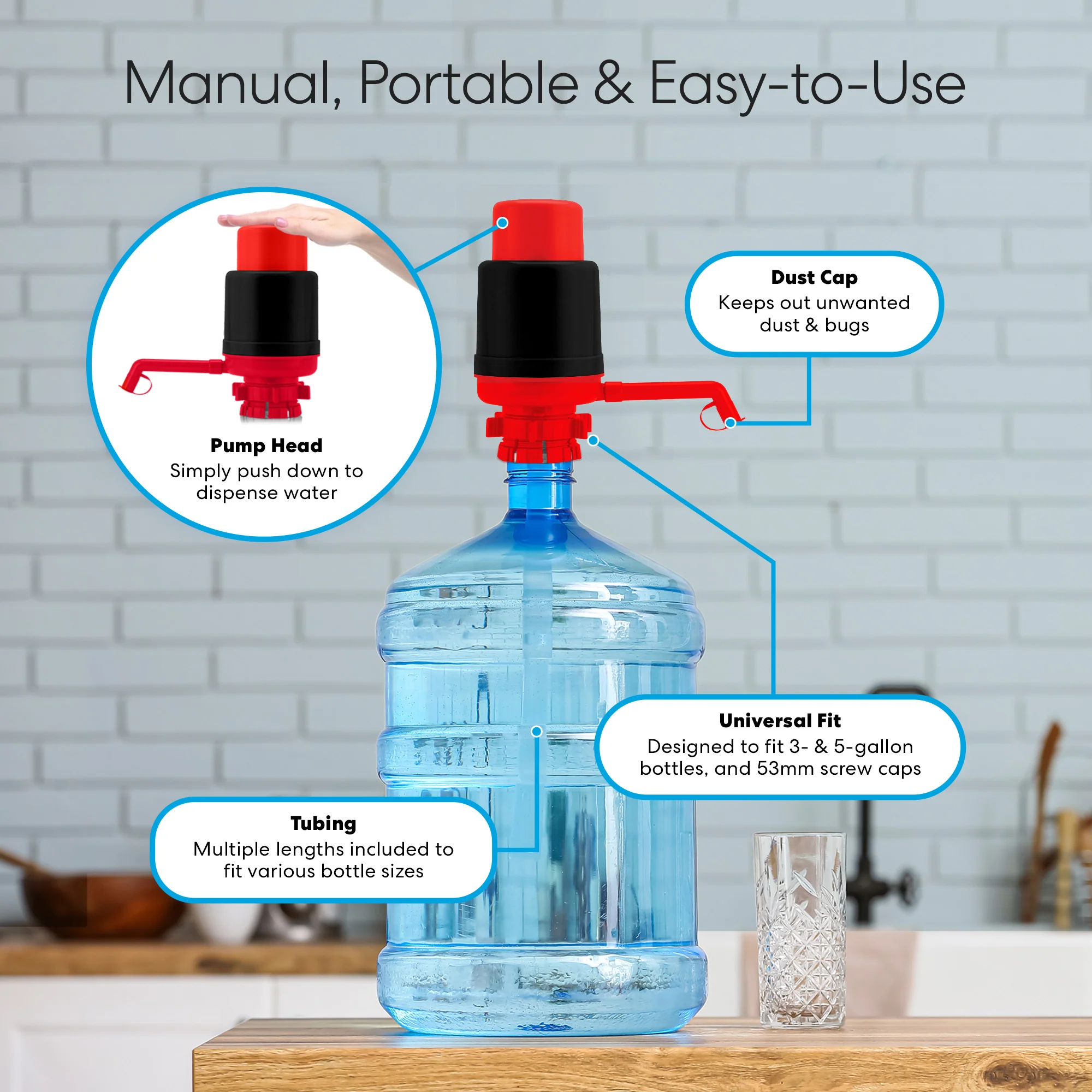 Brio Manual Water Bottle Pump - Red & Black - Image 6