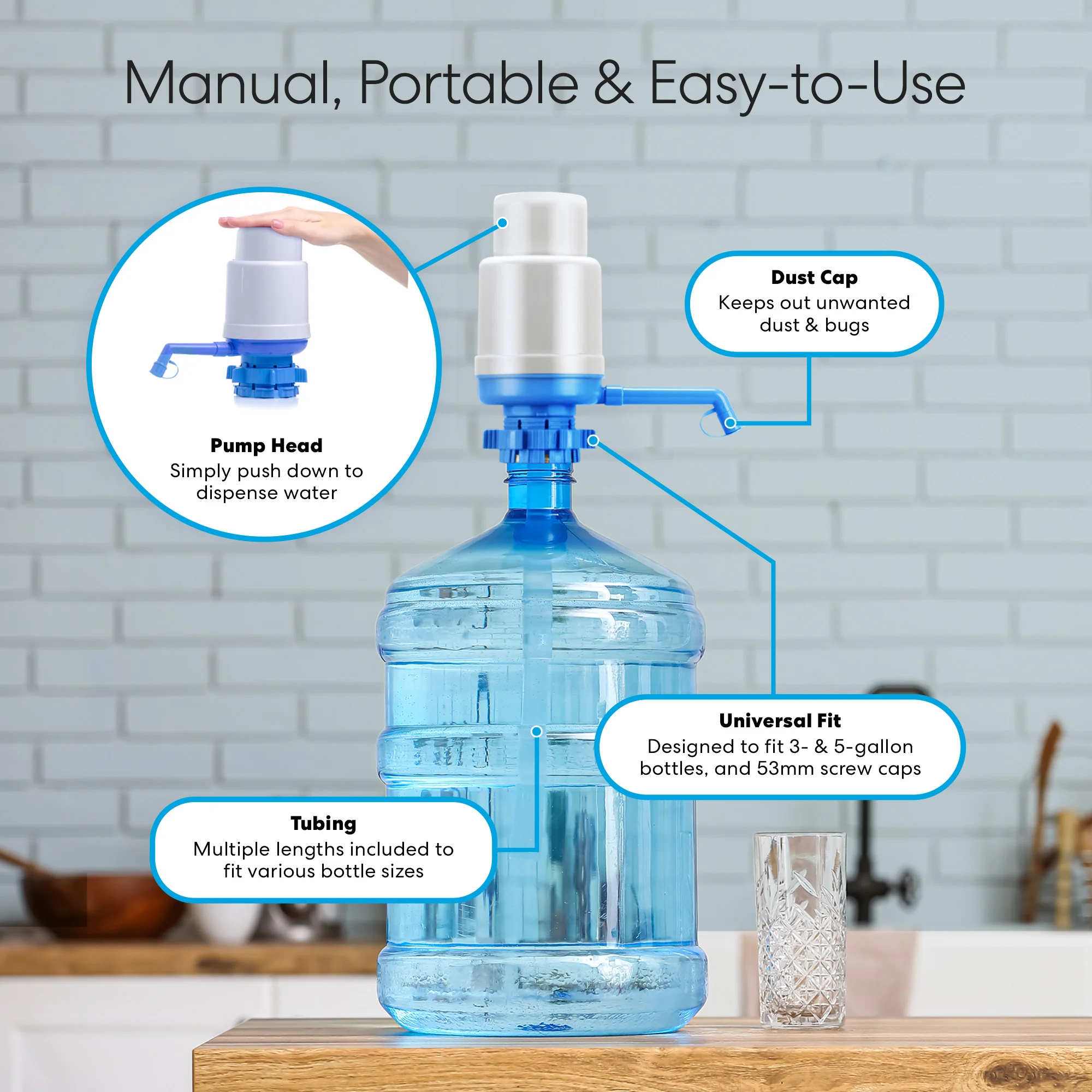 Brio Manual Water Bottle Pump - Grey & Blue - Image 6
