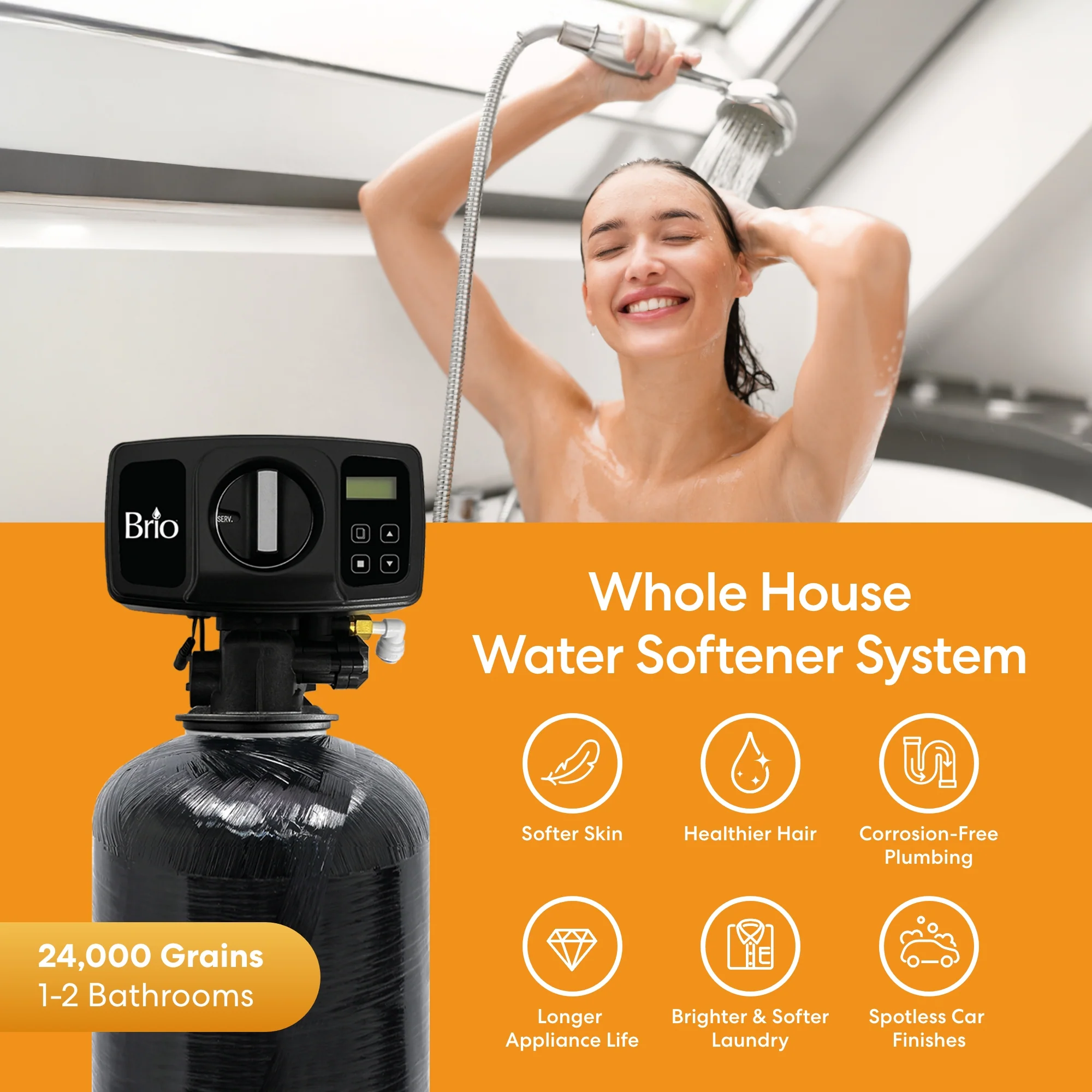 Brio Whole House Water Softener System - 1-2 Bathrooms - 24,000 Grains - Image 3