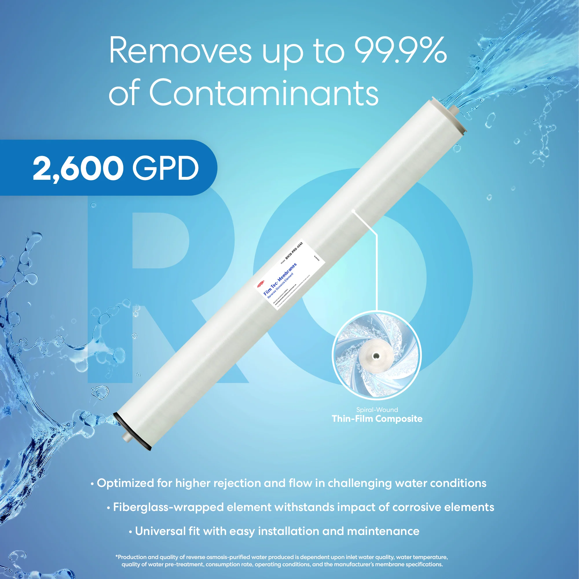 DuPont FilmTec Commercial Reverse Osmosis Membrane 2600 GPD (Fiberglass) - Image 2