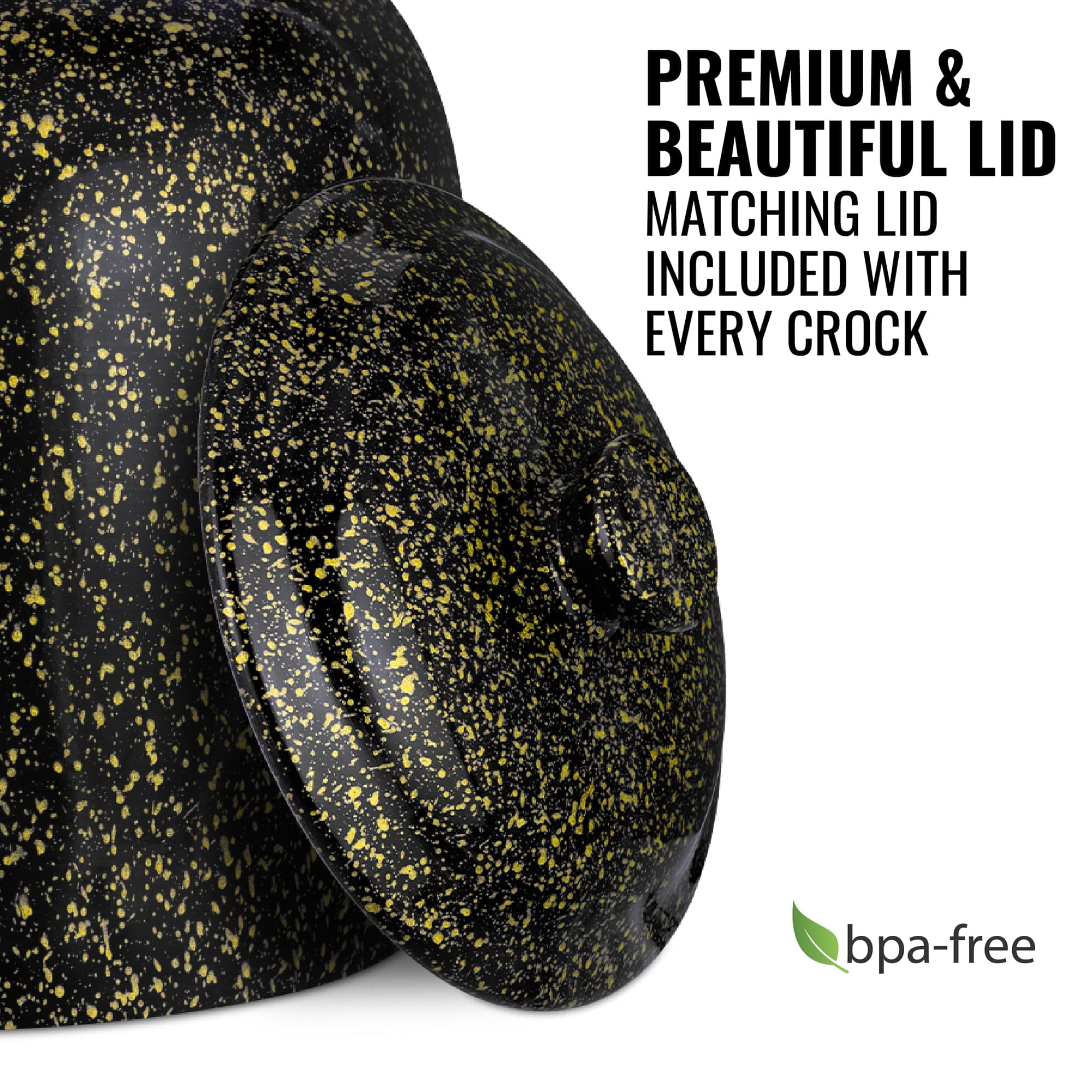GEO Porcelain Ceramic Crock Water Dispenser - Black w/ Yellow Speckles - Image 3