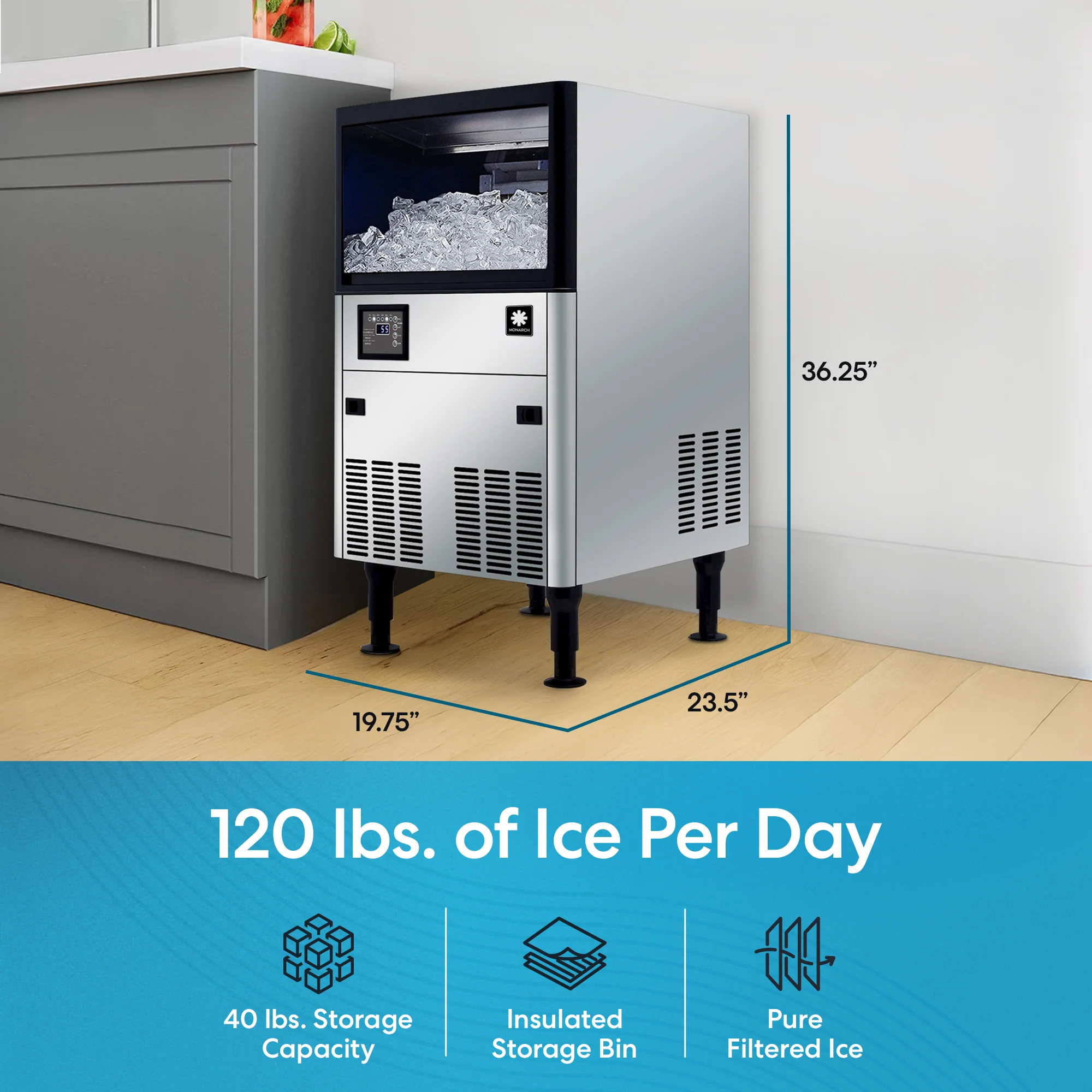 Monarch 120 lb. Capacity Ice Machine with 40 lb. Storage Bin - Image 3