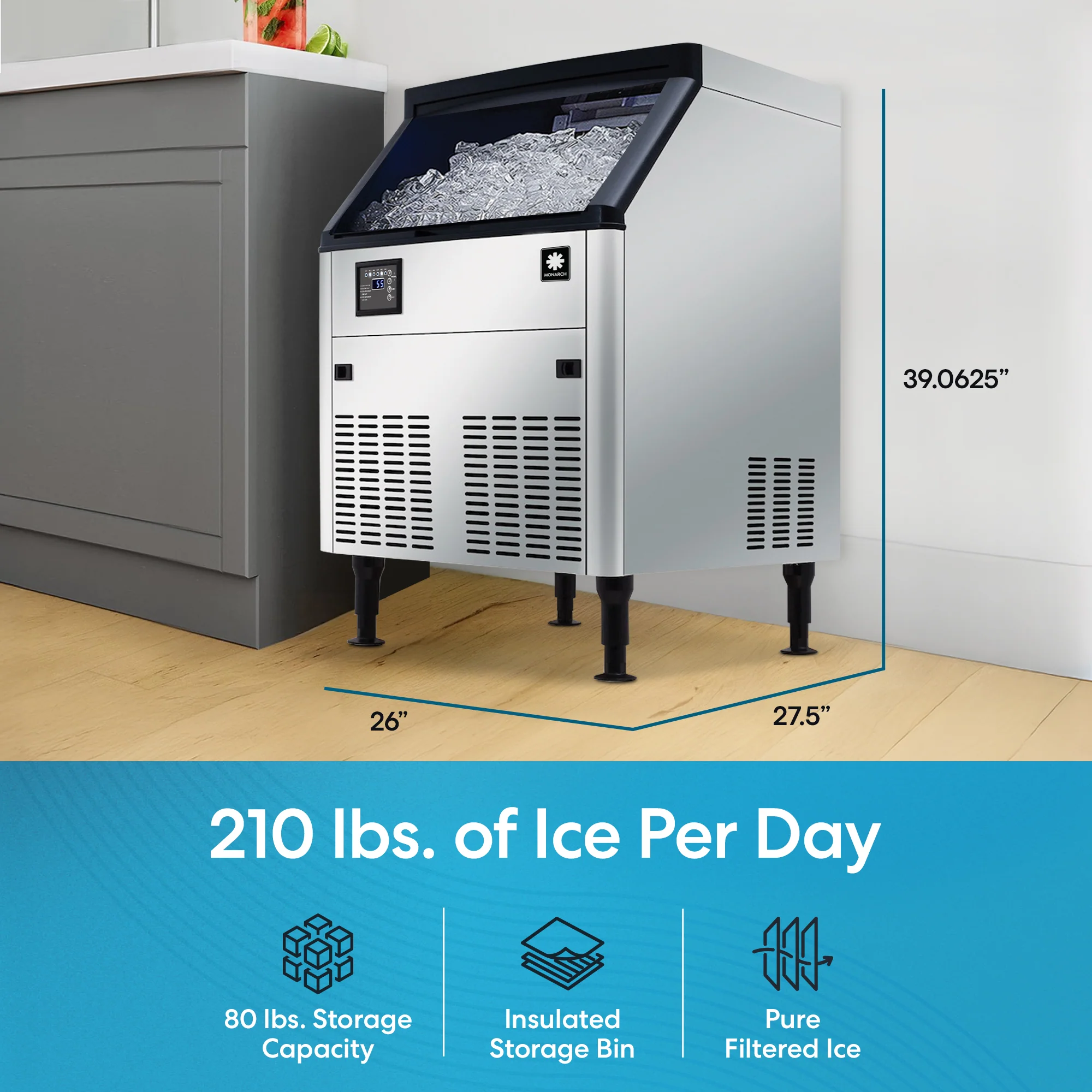 Monarch 210 lb Capacity Ice Machine with 80 lb Storage Bin - Image 3