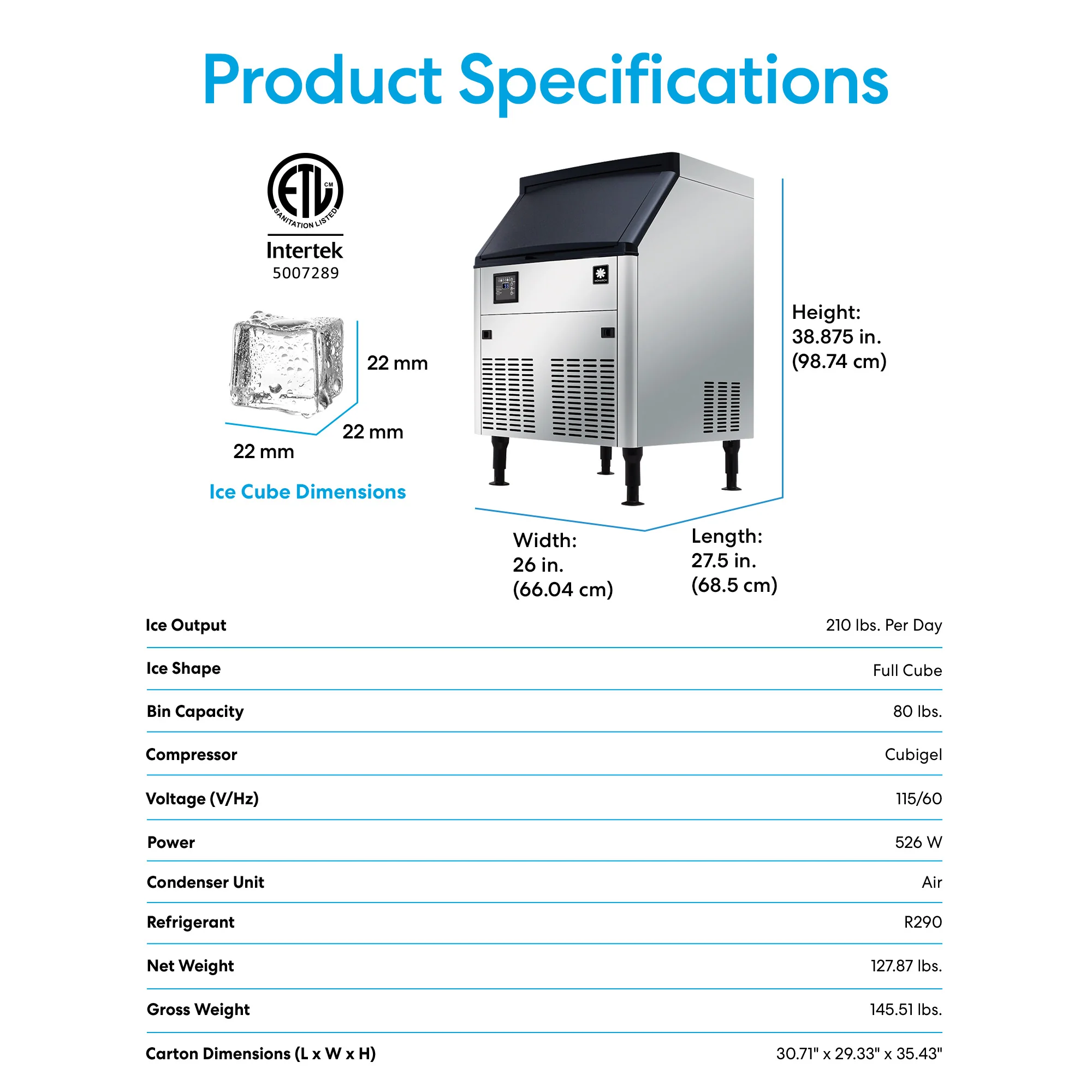 Monarch 210 lb Capacity Ice Machine with 80 lb Storage Bin - Image 9
