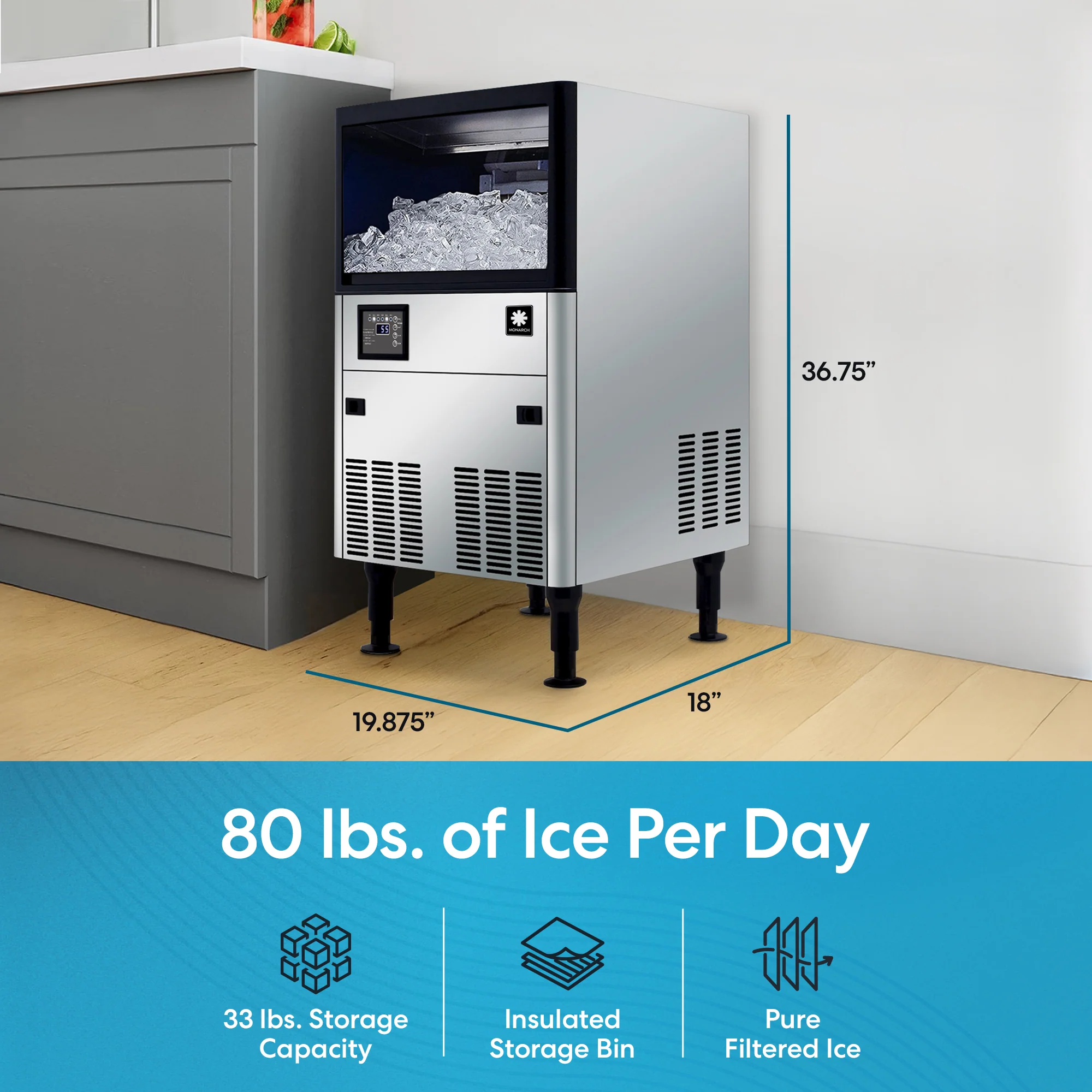 Monarch 80 Lb Capacity Ice Machine with 33 Lb Storage Bin - Image 3