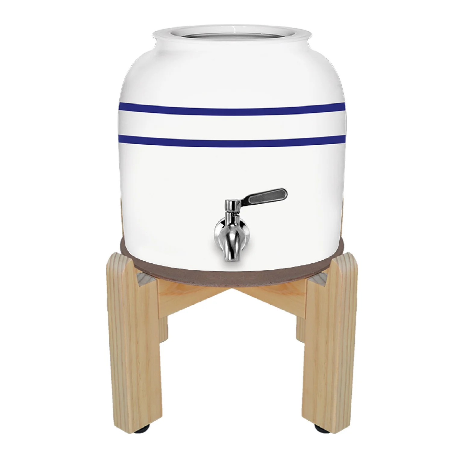 GEO Porcelain Ceramic Crock Water Dispenser w/ Stand â€“ Blue Stripe