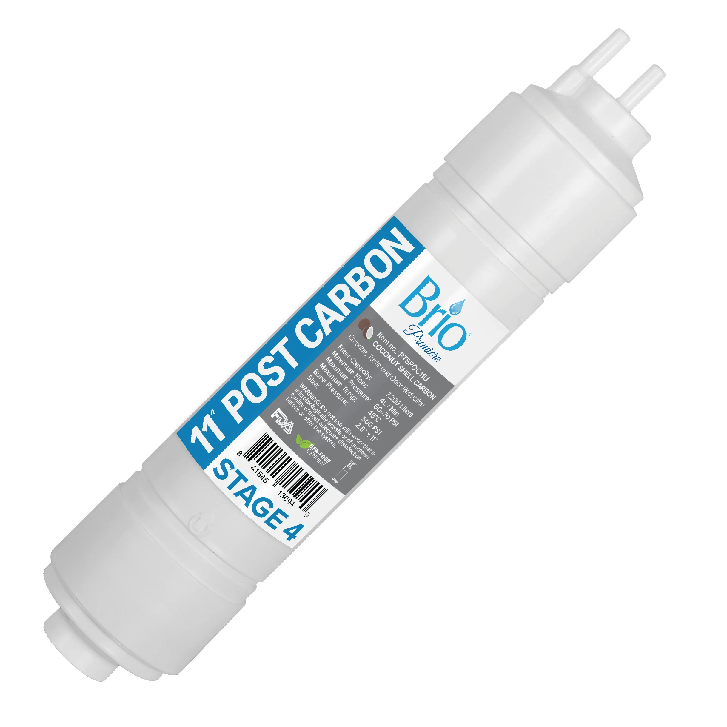 Brio Premiere 5 Micron Inline U-Type Coconut Shell G.A.C Filter, 11"