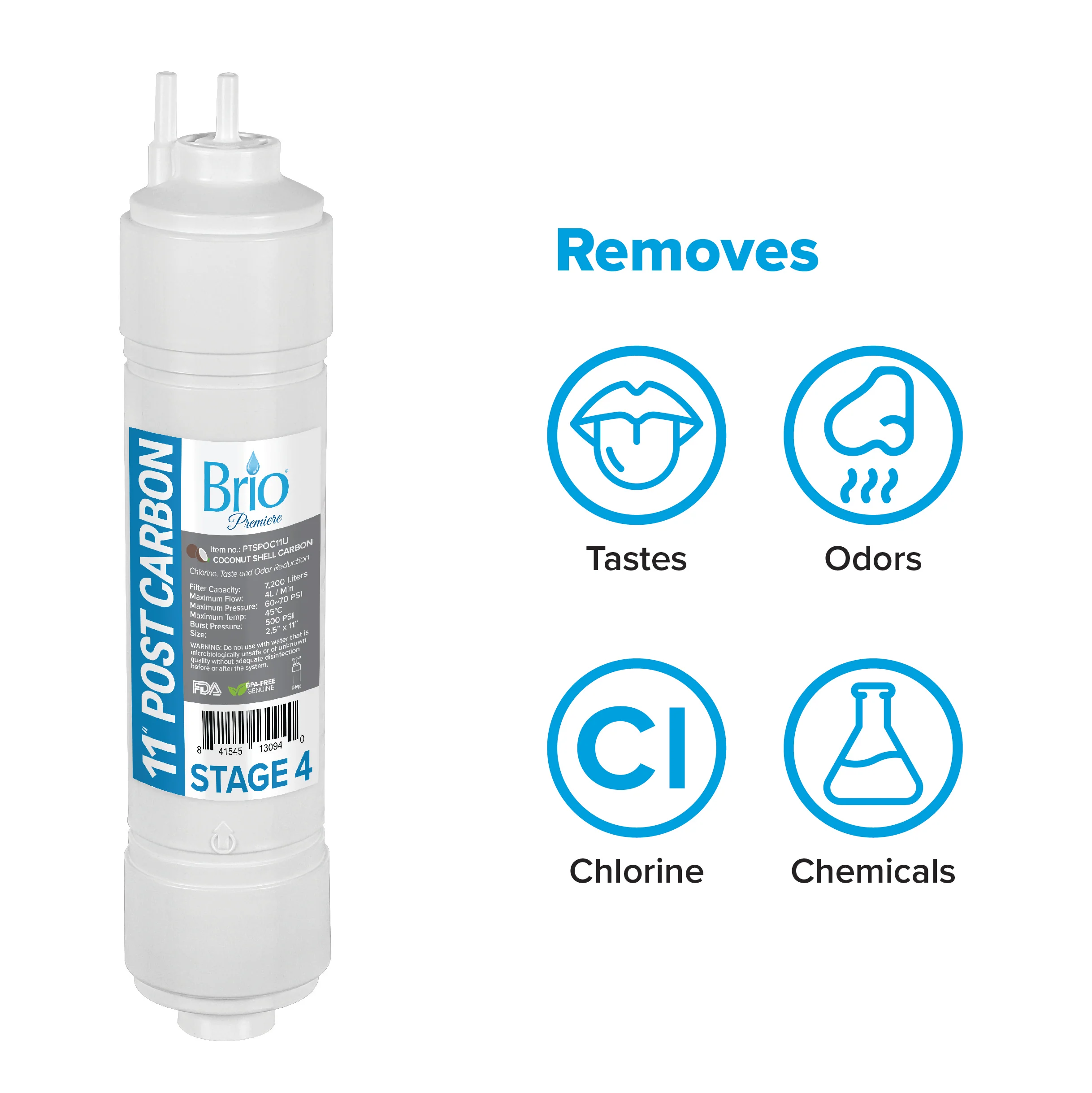 Brio Premiere 5 Micron Inline U-Type Coconut Shell G.A.C Filter, 11" - Image 3
