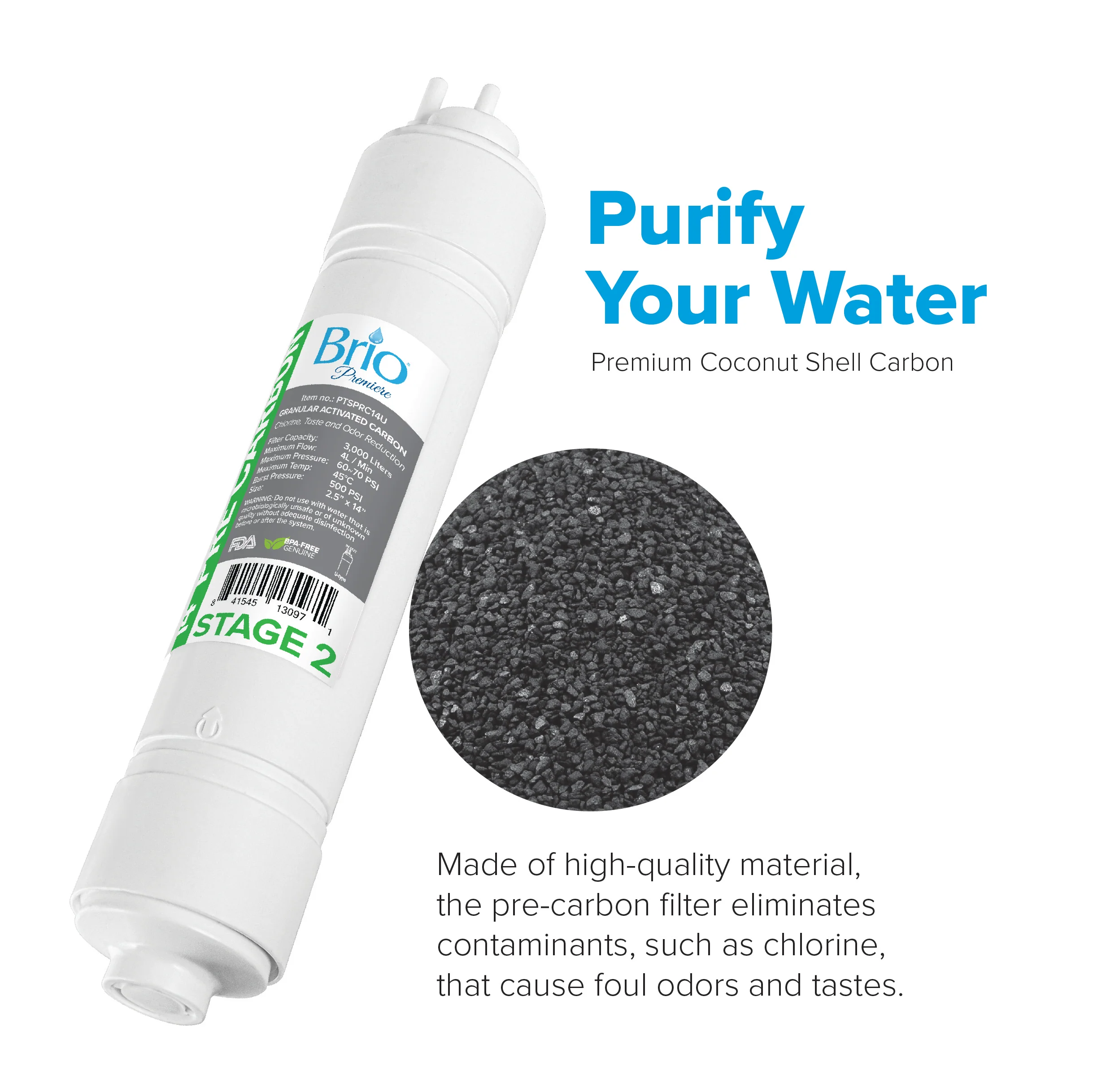 Brio U-Type Pre-Carbon Filter, 2.5" x 11" - Image 2