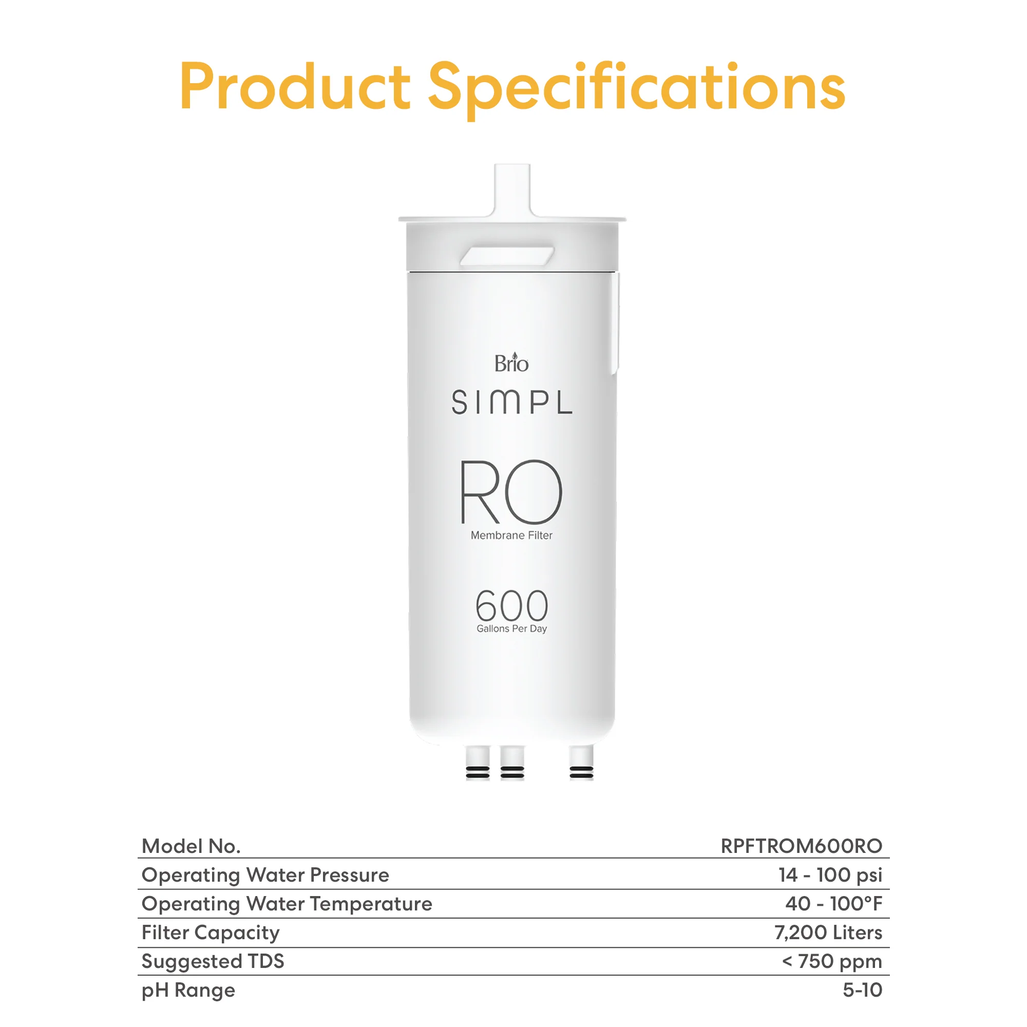 Brio SIMPL Reverse Osmosis Membrane 600GPD - TROM600STD - Image 8