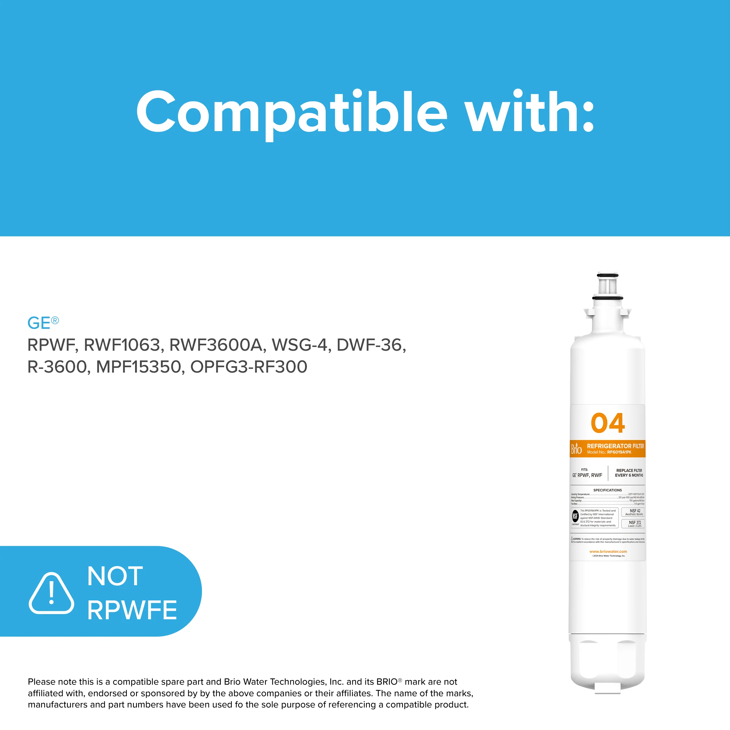 Brio 6019A Refrigerator Filter - GE RPWF, RWF1063, RWF3600A, WSG-4, DWF-36, R-3600, MPF15350 - Image 6