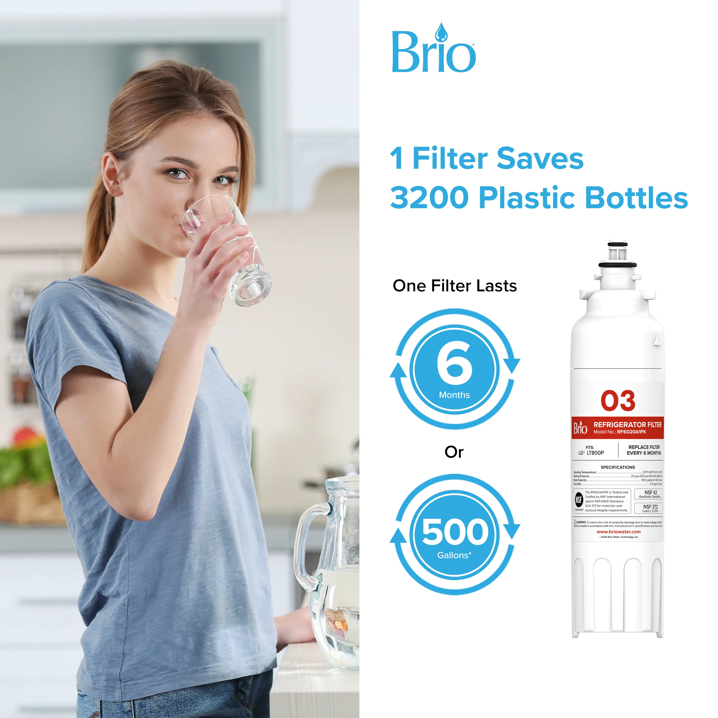 Brio 602OA Refrigerator Filters (3-Pack) - LG LT800P, ADQ73613401, Kenmore 9490, 46-9490, 469490 - Image 7