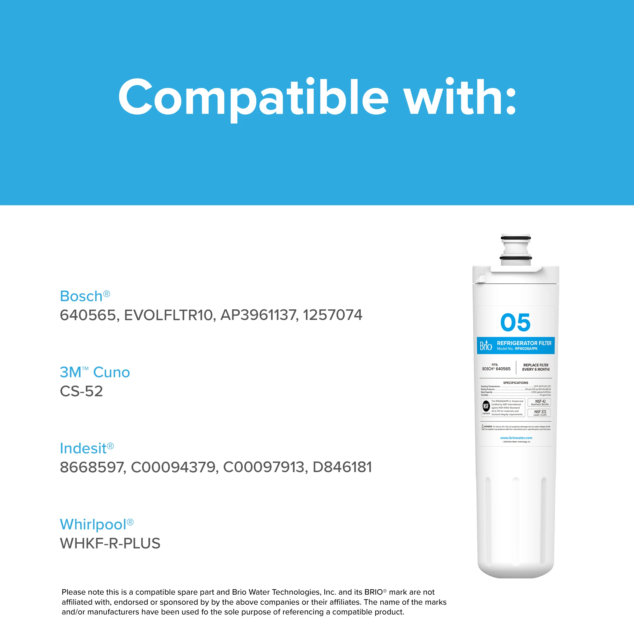 Brio 6026A Refrigerator Filter - BOSCH 640565, AP3961137, 1257074, LNDESIT 640565, AP3961137 - Image 6