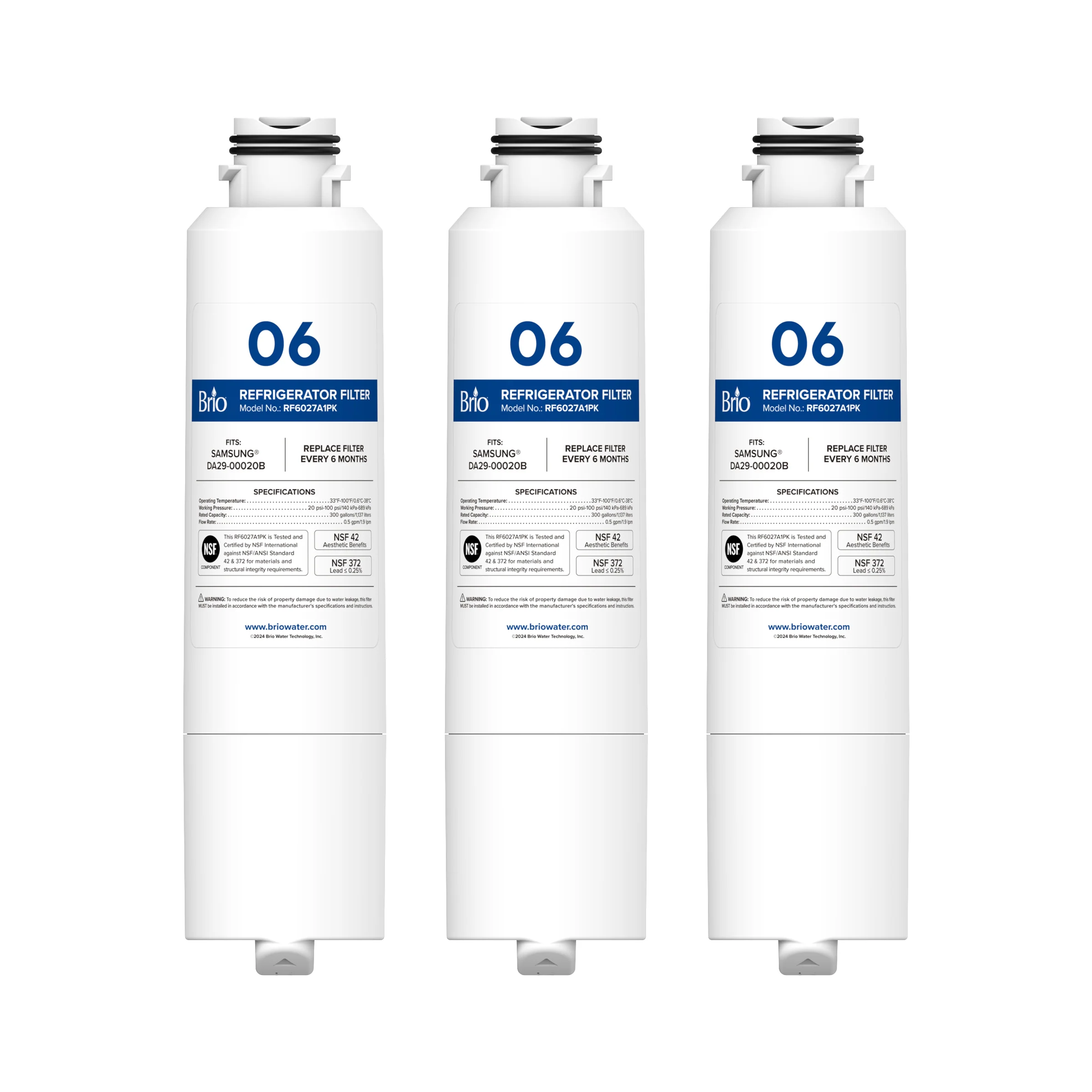 Brio 6027A Refrigerator Filters (3-Pack)  - Samsung DA29-00020B, DA29-0D020A, CA:29000:20A, DA29-000taA
