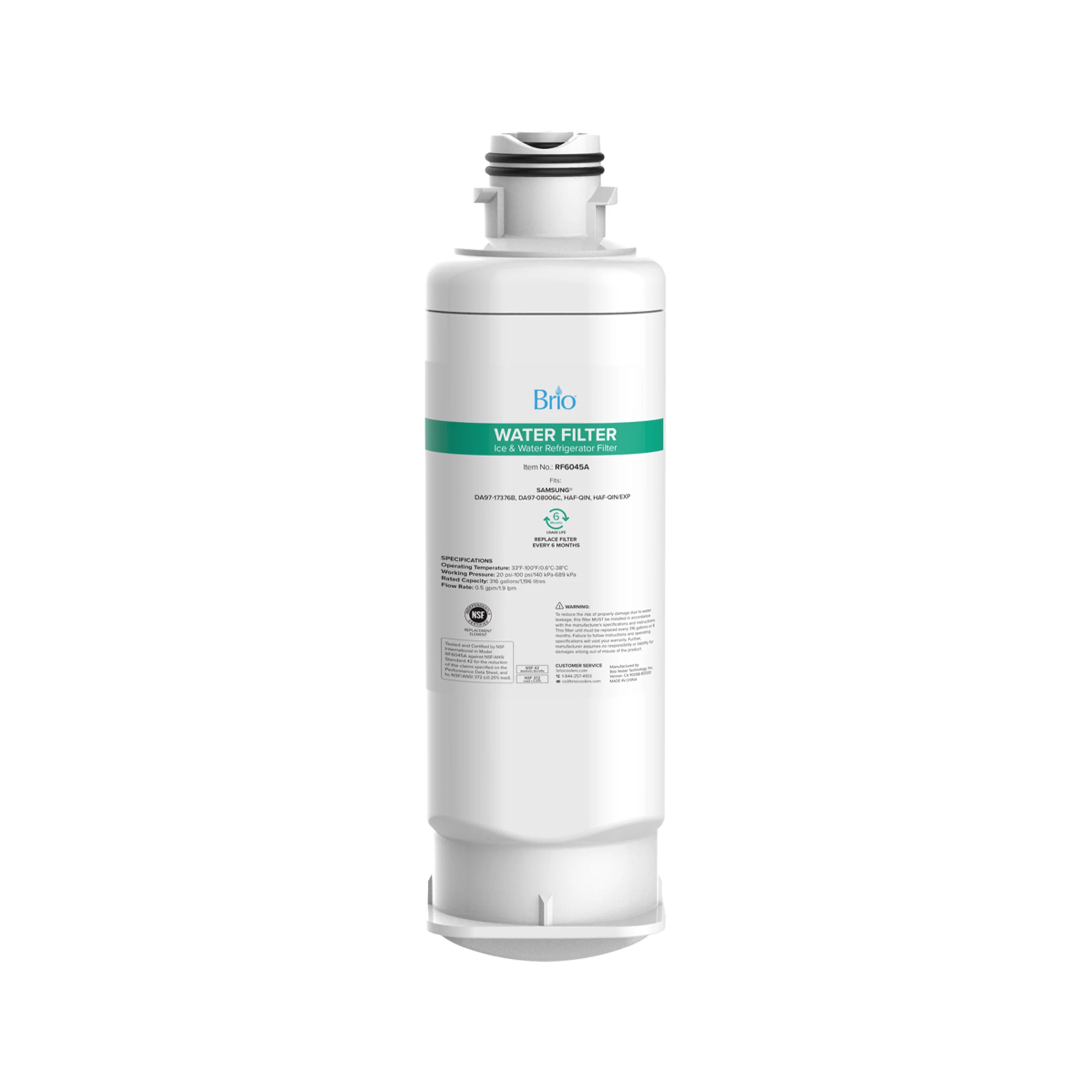 Brio 6045A Refrigerator Filter -  Samsung DA97-17376B, DA97-08006C, HAF-QIN, HAF-QIN/EXP
