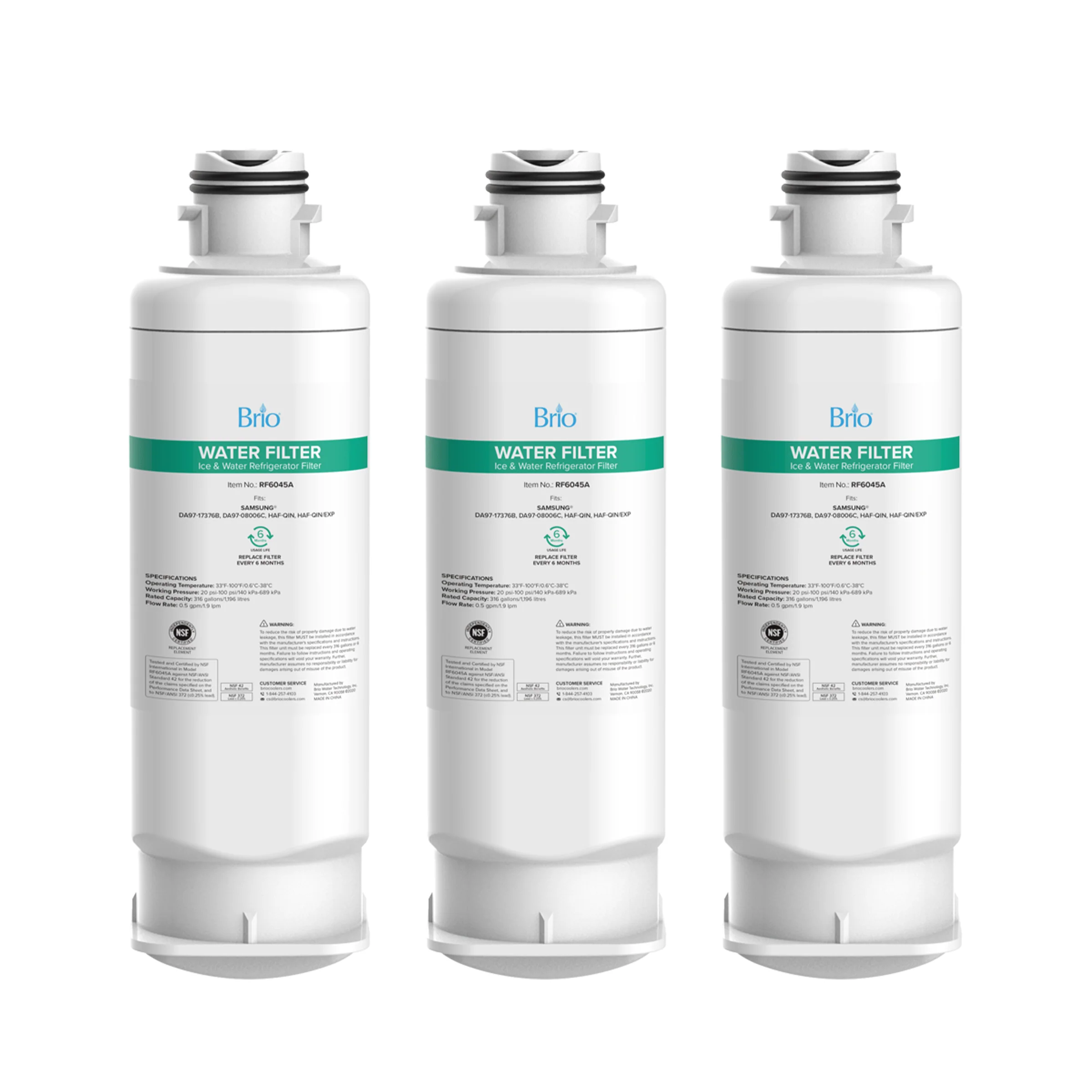 Brio 6045A Refrigerator Filters (3-Pack) - Samsung DA97-17376B, DA97-08006C, HAF-QIN, HAF-QIN/EXP