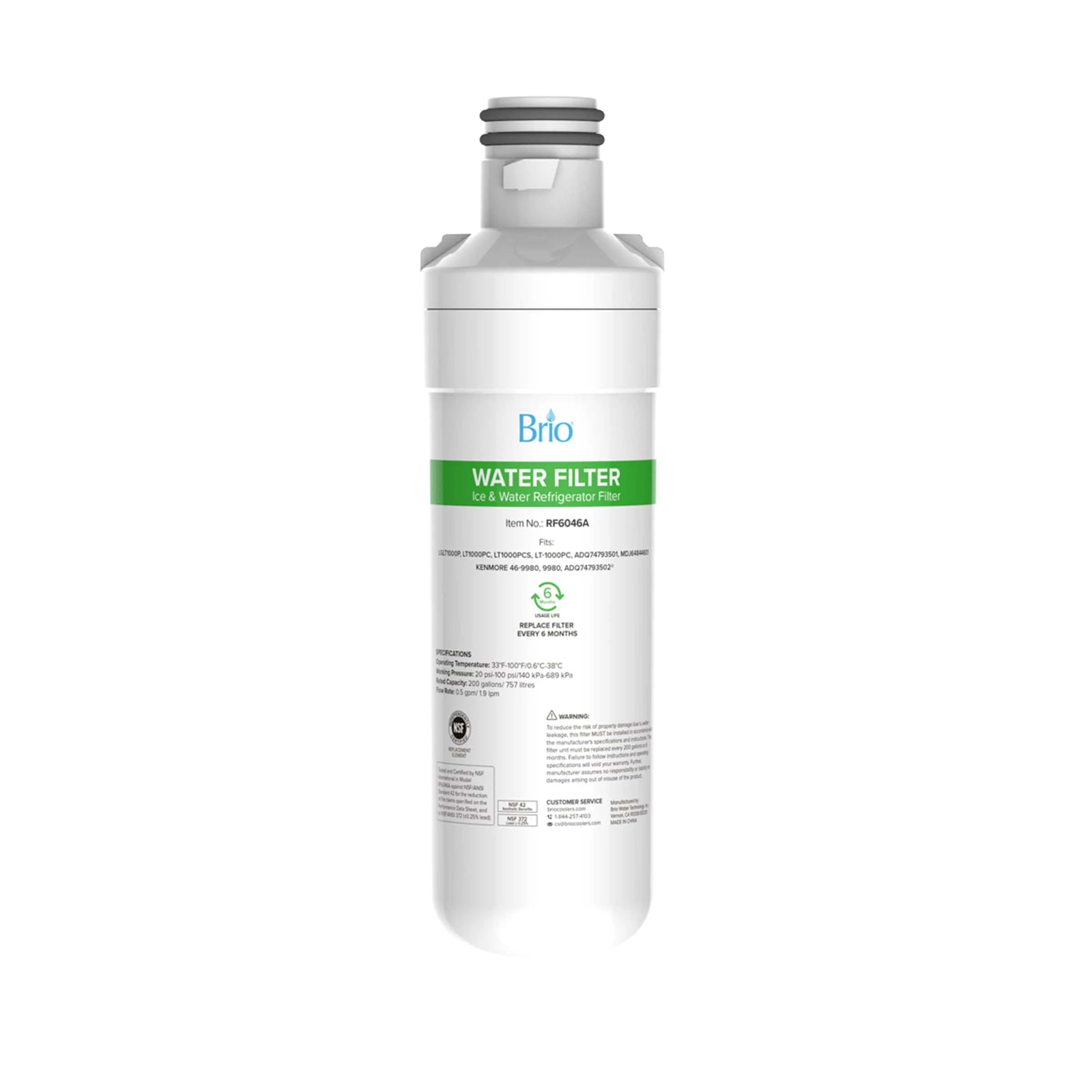 Brio 6046A Refrigerator Filter - LGLT1000P, LT1000PC, LT1000PCS, LT-1000PC, ADQ74793501
