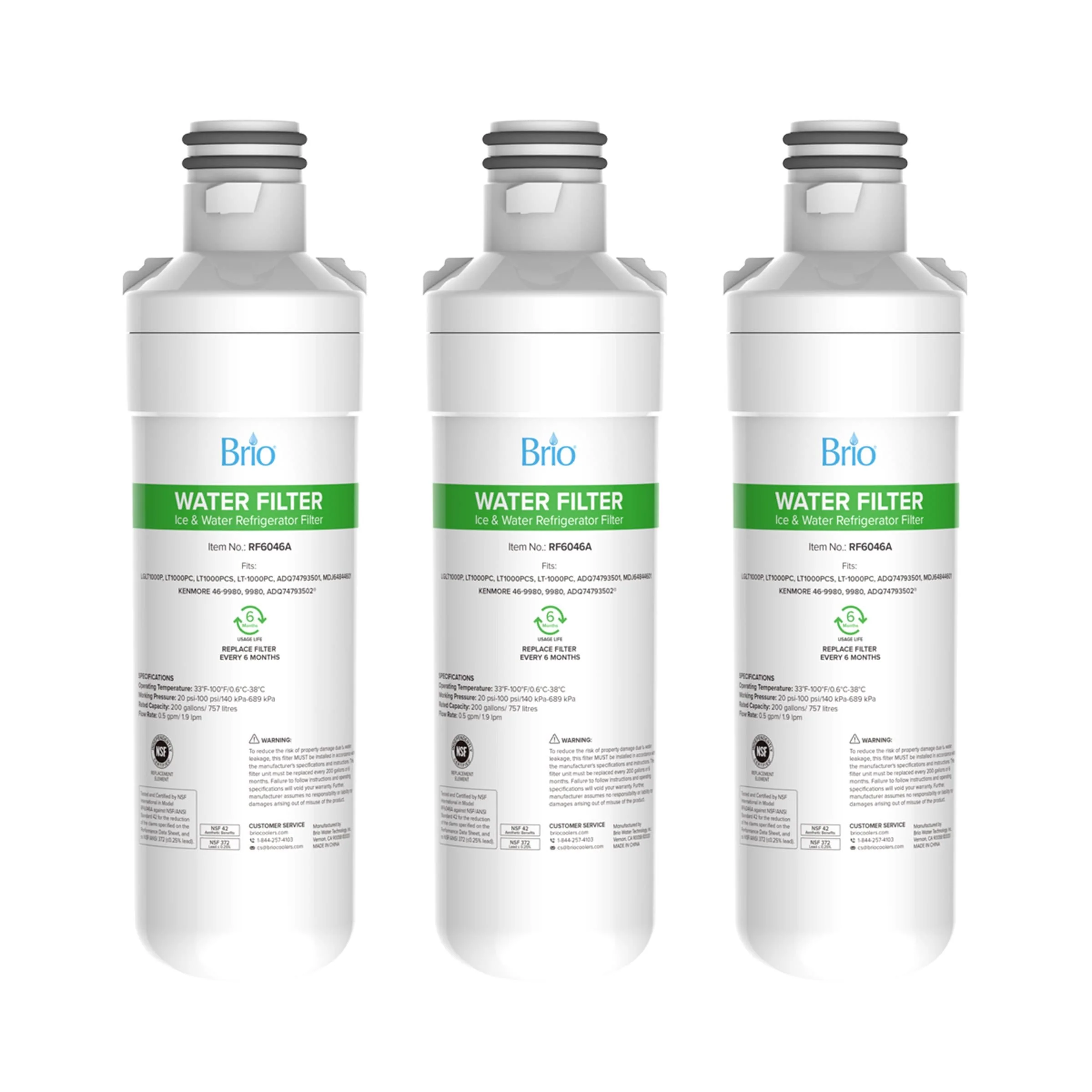 Brio 6046A Refrigerator Filters (3-Pack) -  LGLT1000P, LT1000PC, LT1000PCS, LT-1000PC